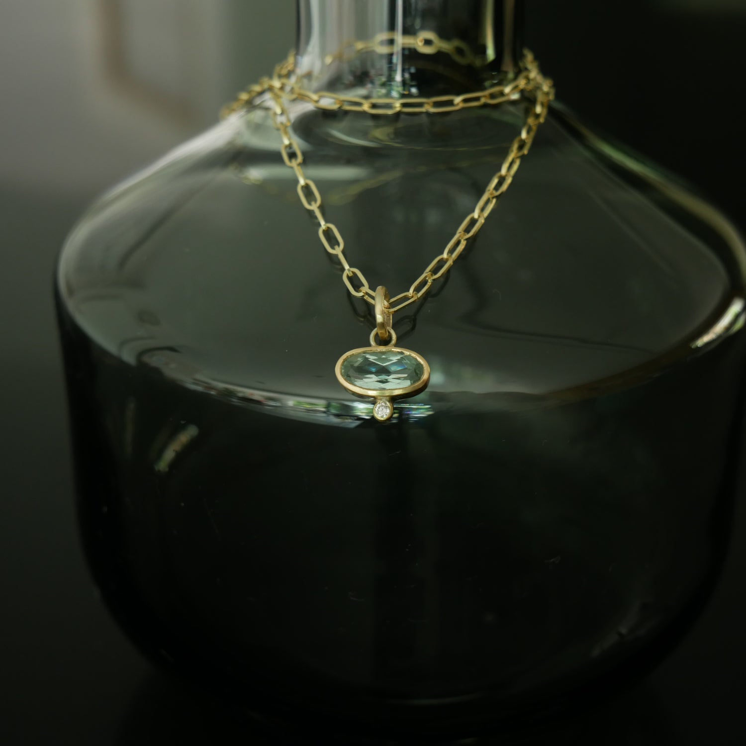 link chain necklace with tourmaline and diamond