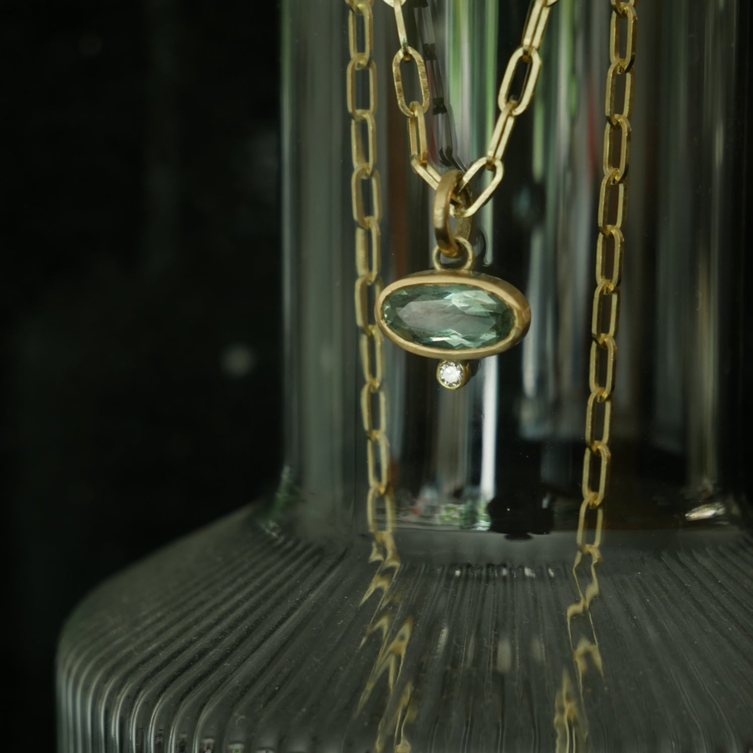 oval tourmaline and diamond gold necklace