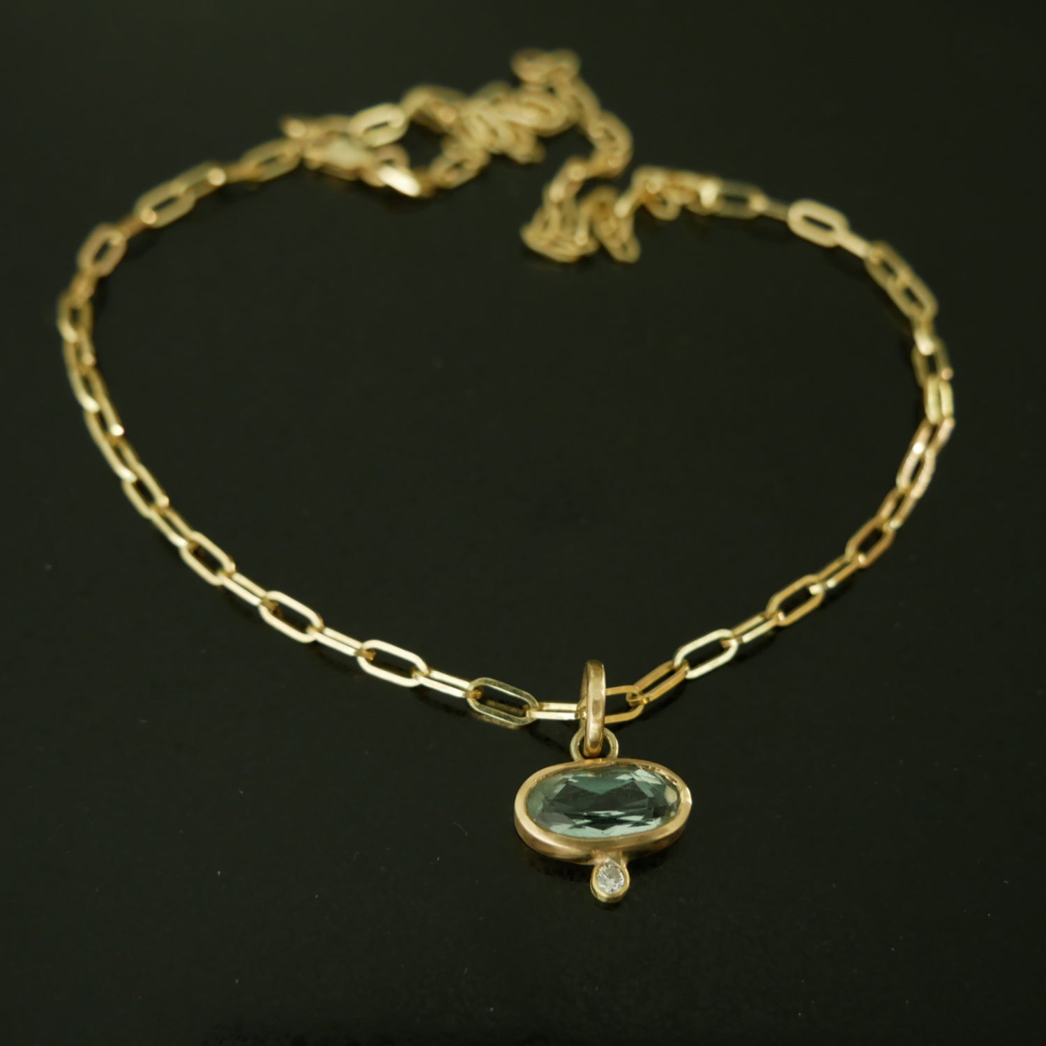 gold chunky link and tourmaline necklace