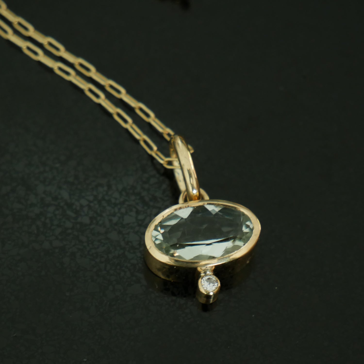 green amethyst and diamond pendant