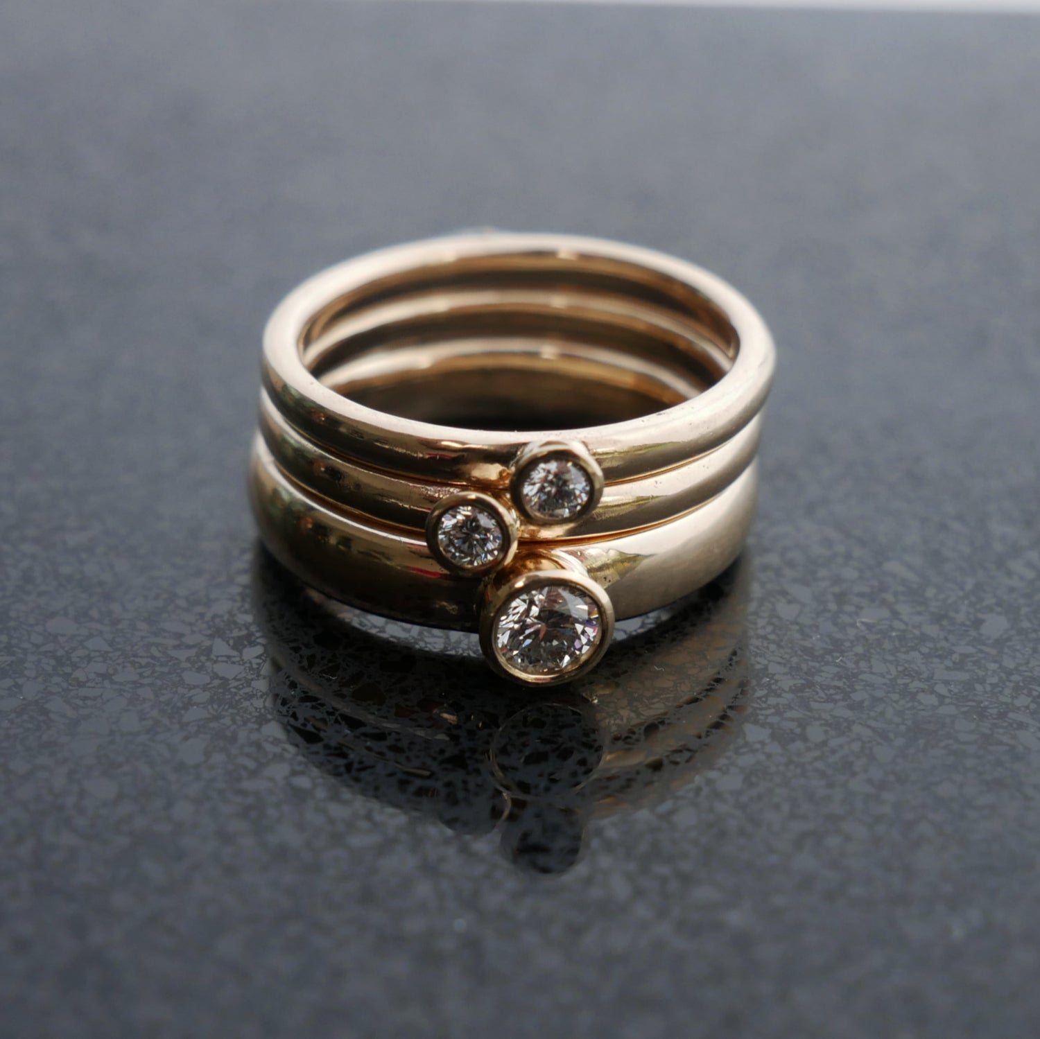 9ct gold and diamond classic stacking set
