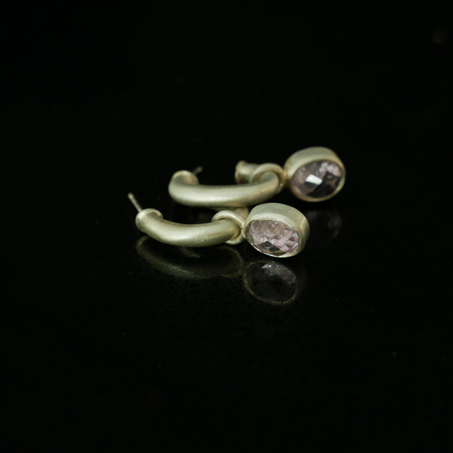 Chunky silver hoops with Kunsite drops