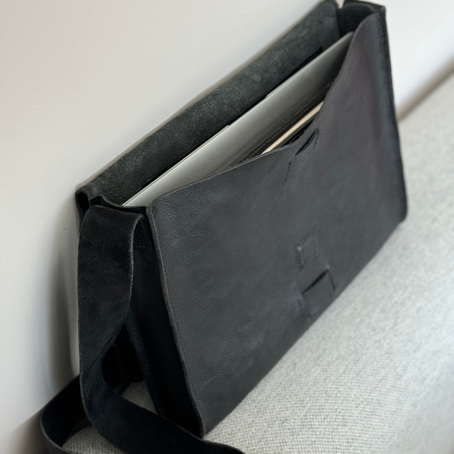 Black leather laptop bag