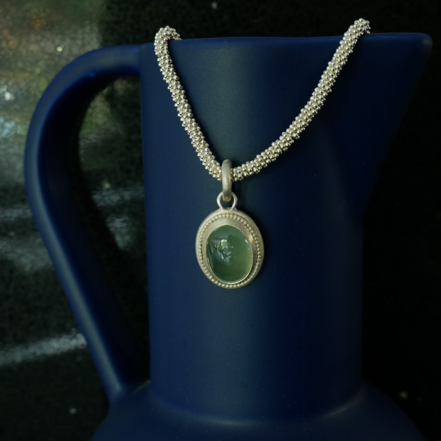 granulated detailed prehnite pendant