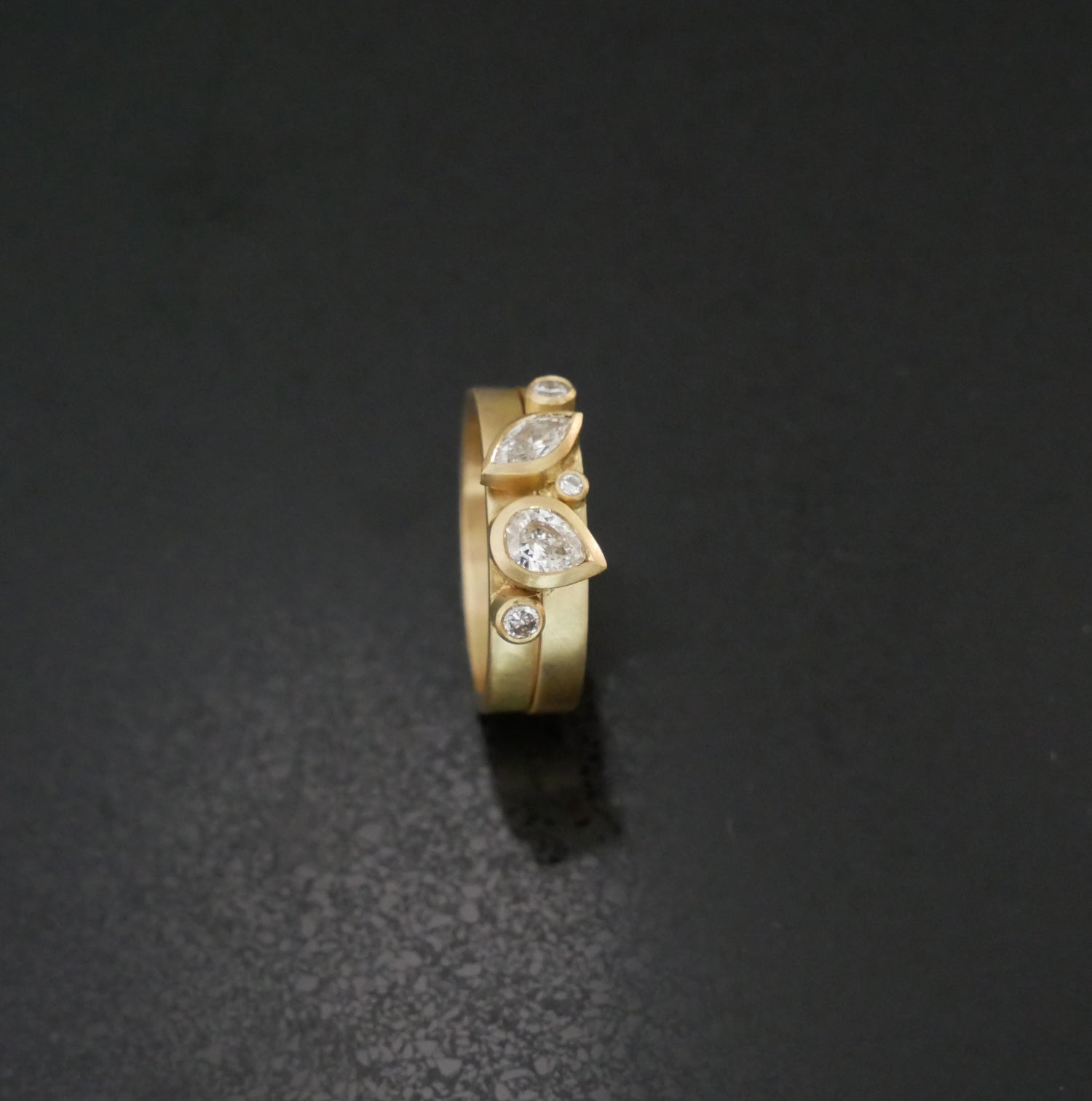 contemporary gold and diamond stacking rings