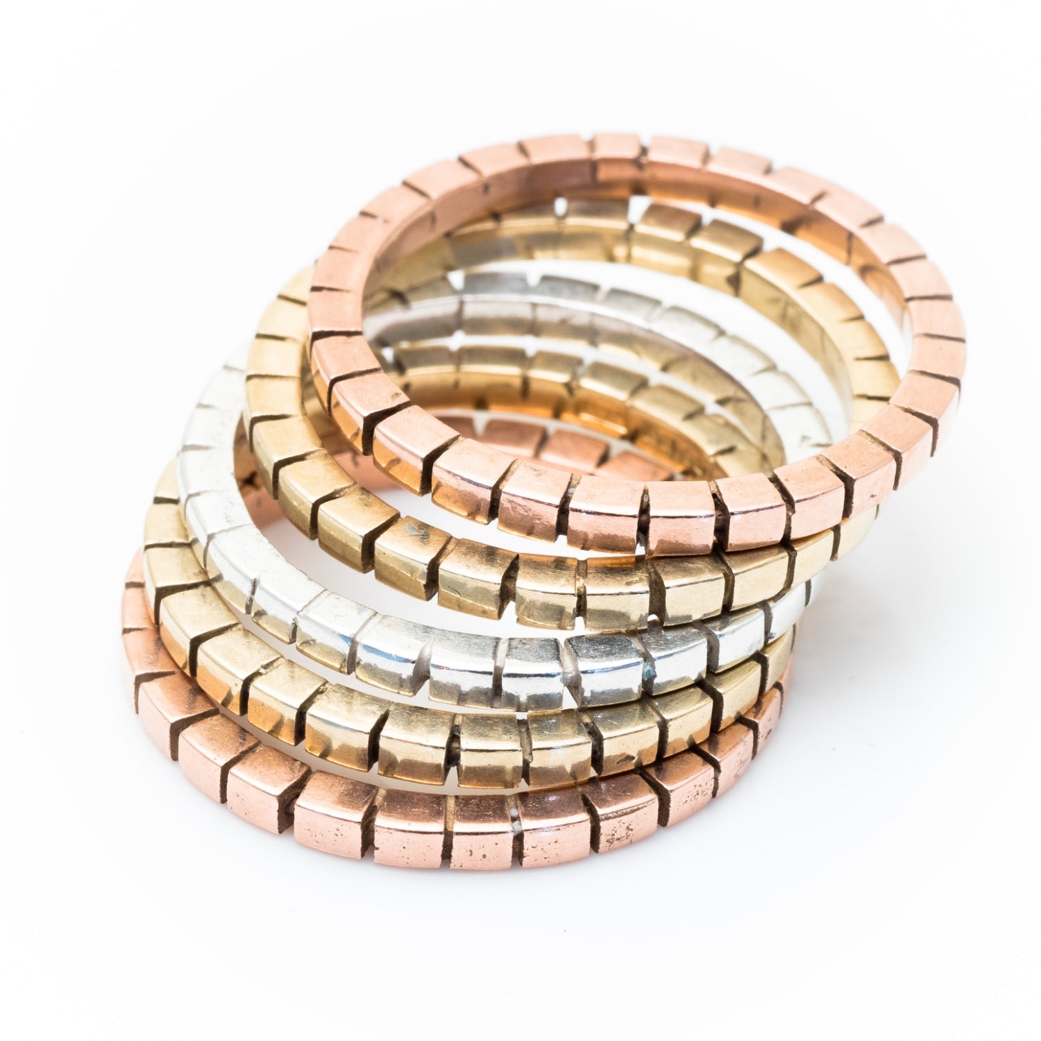 9ct Gold And Silver Mosaic Cube Ring Set