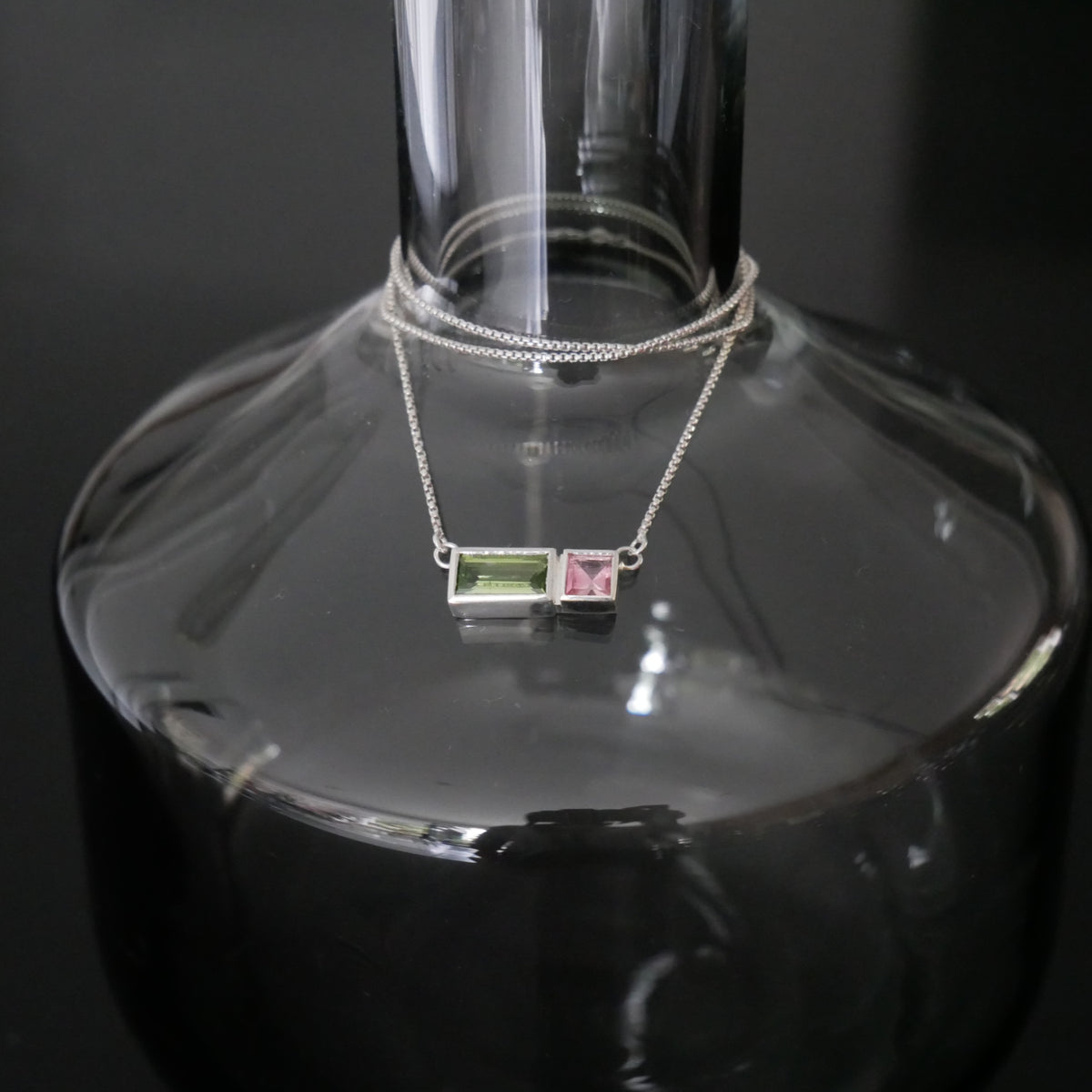 pink tourmaline and peridot geometric necklace