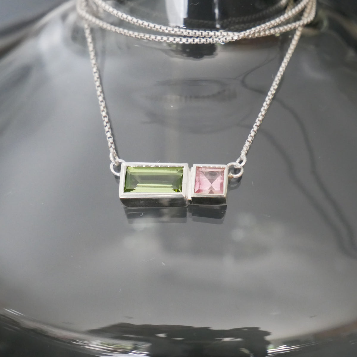 geometric peridot and tourmaline necklace