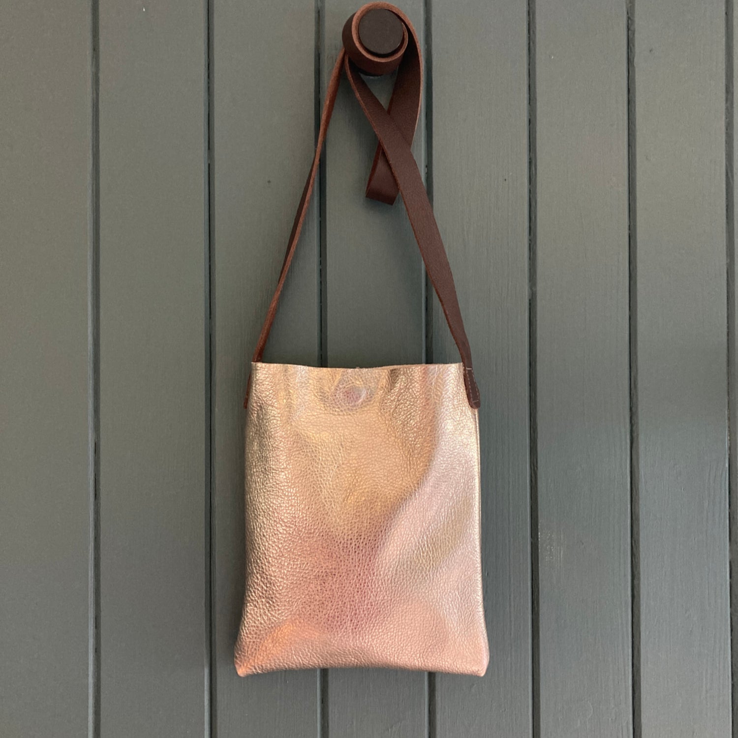 metallic leather small crossbody tote bag