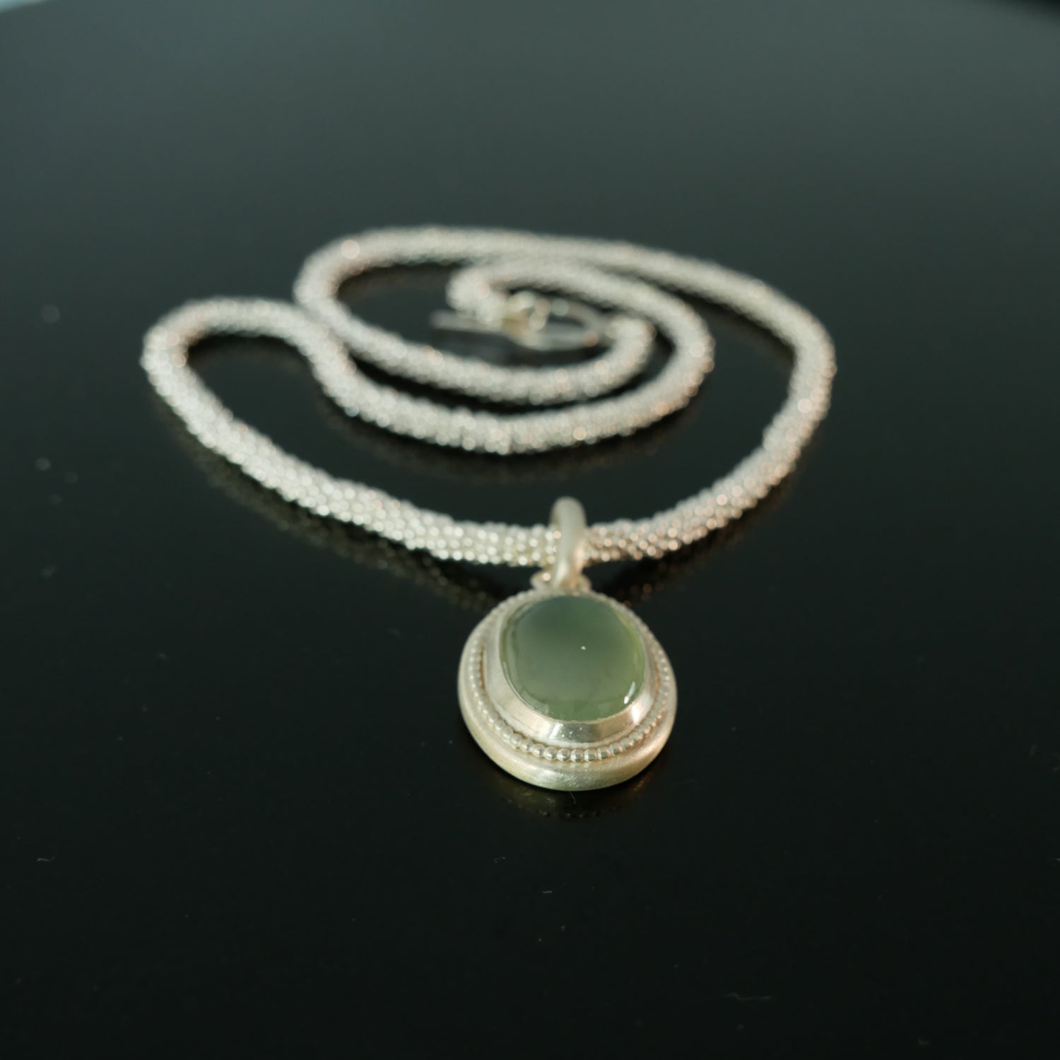 prehnite silver pendant