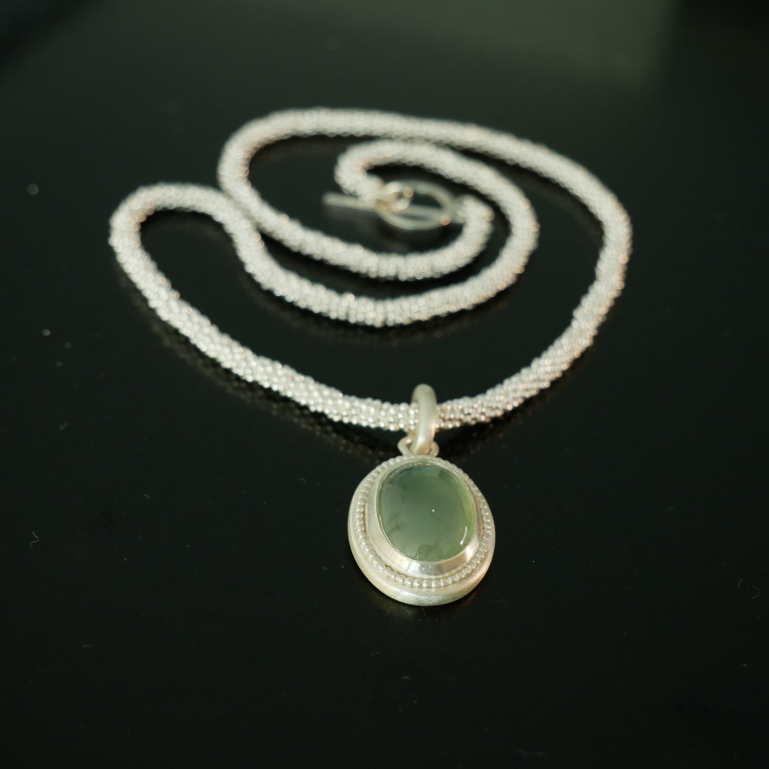 prehnite beaded pendant