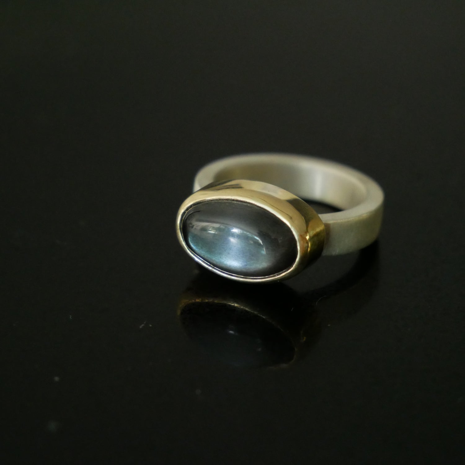 gold and silver black moonstone ring