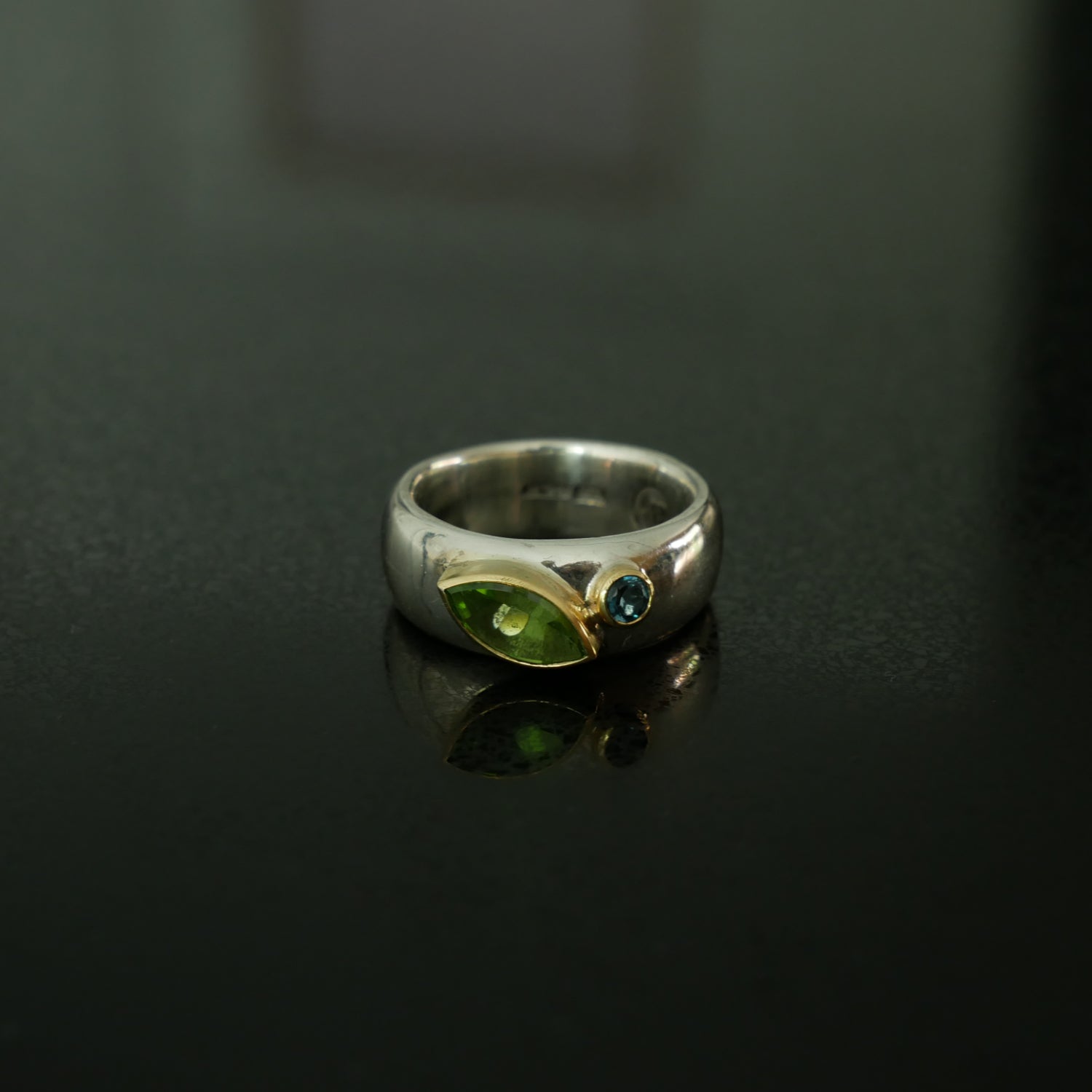 peridot and topaz wide ring