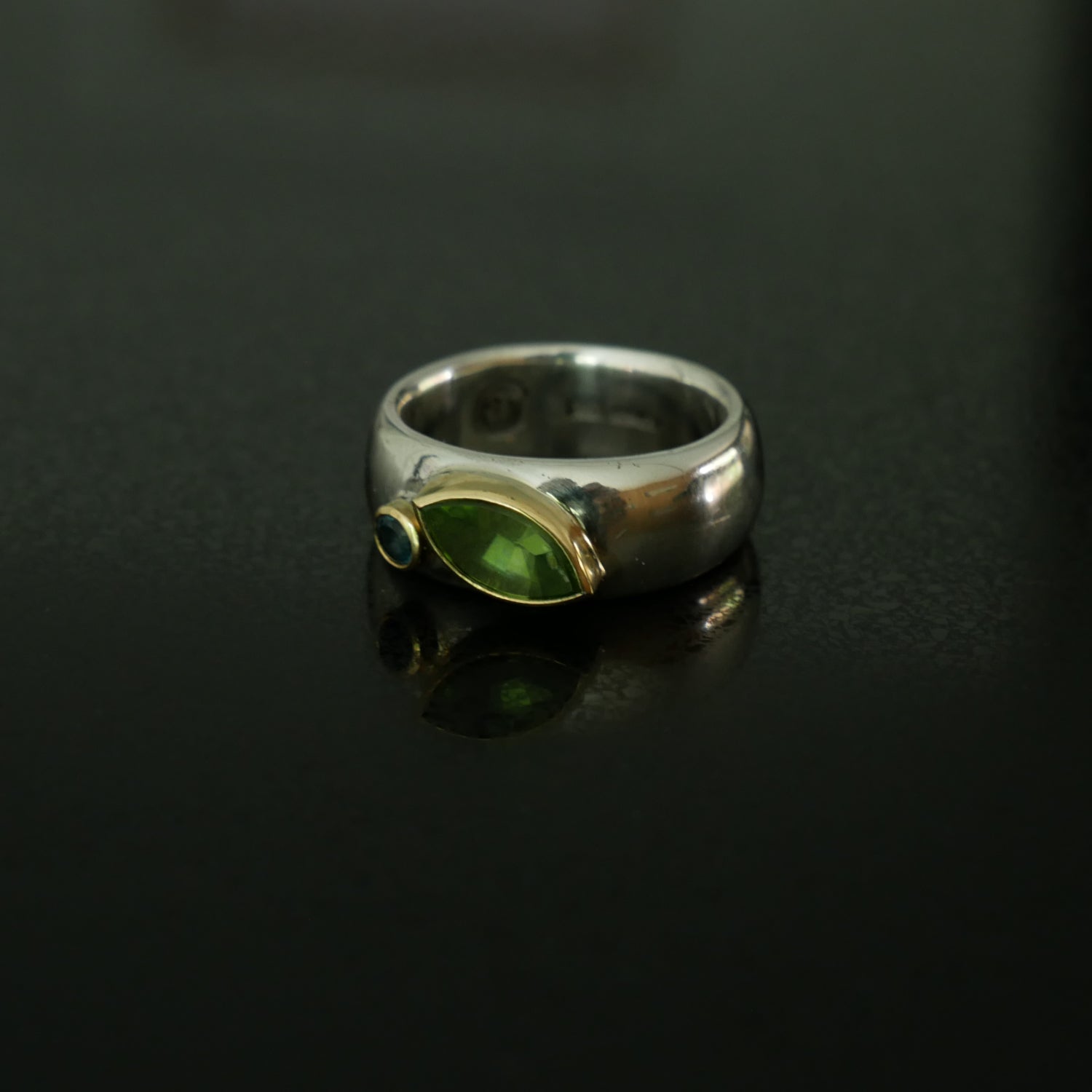 Peridot and topaz gold and silver ring