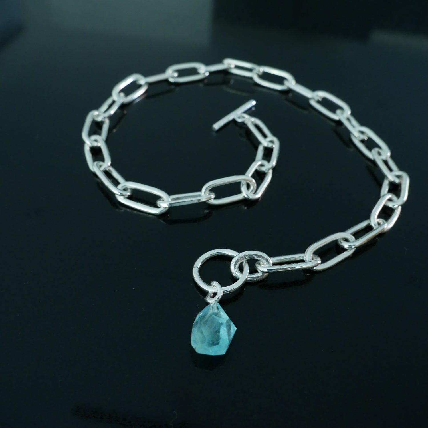 Chunky handmade link necklace with Topaz
