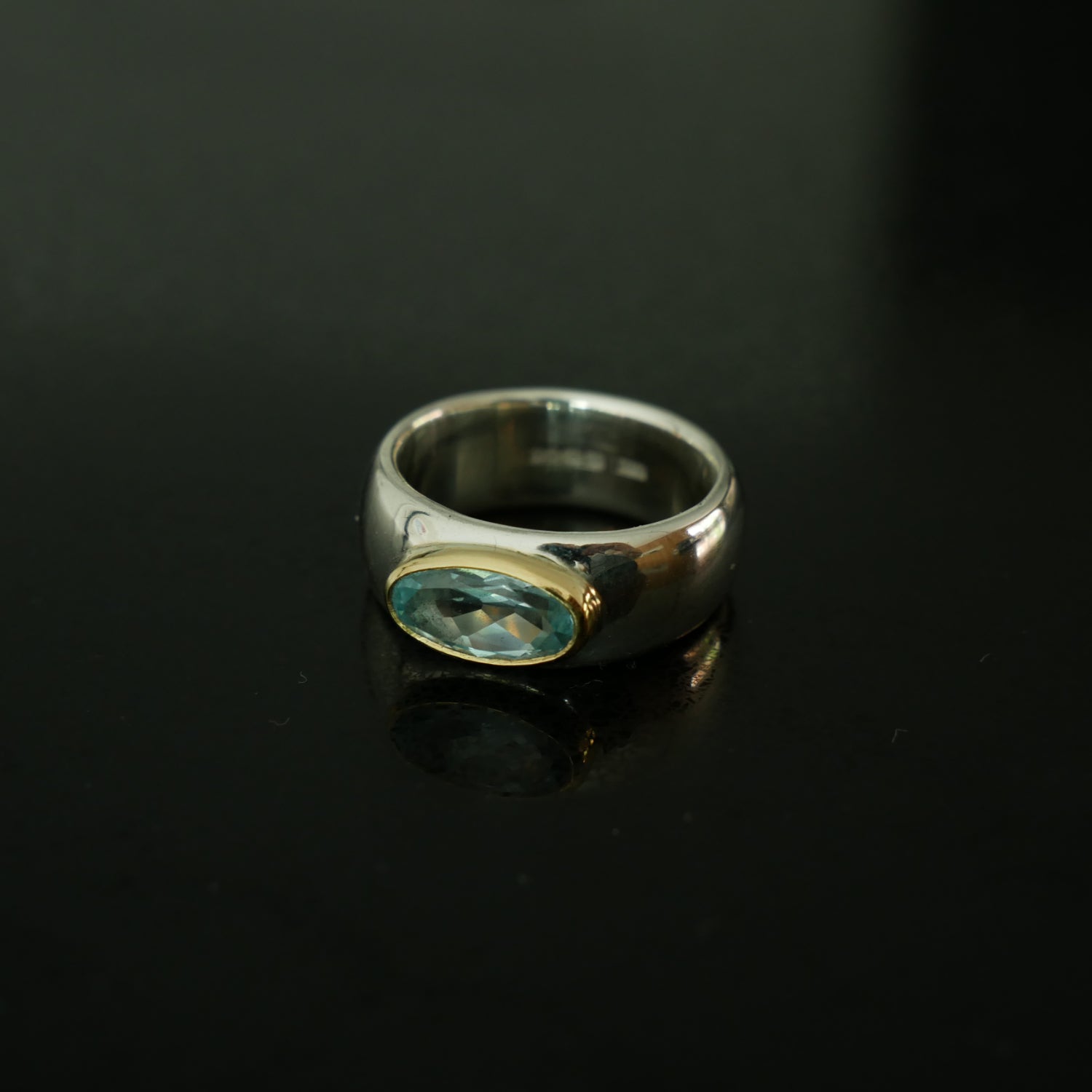 wide silver and gold topaz ring