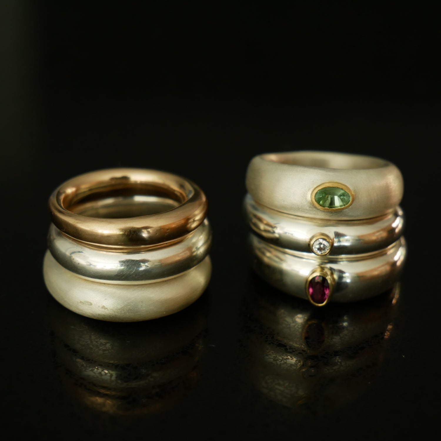 chunky silver and gemstone stacking rings