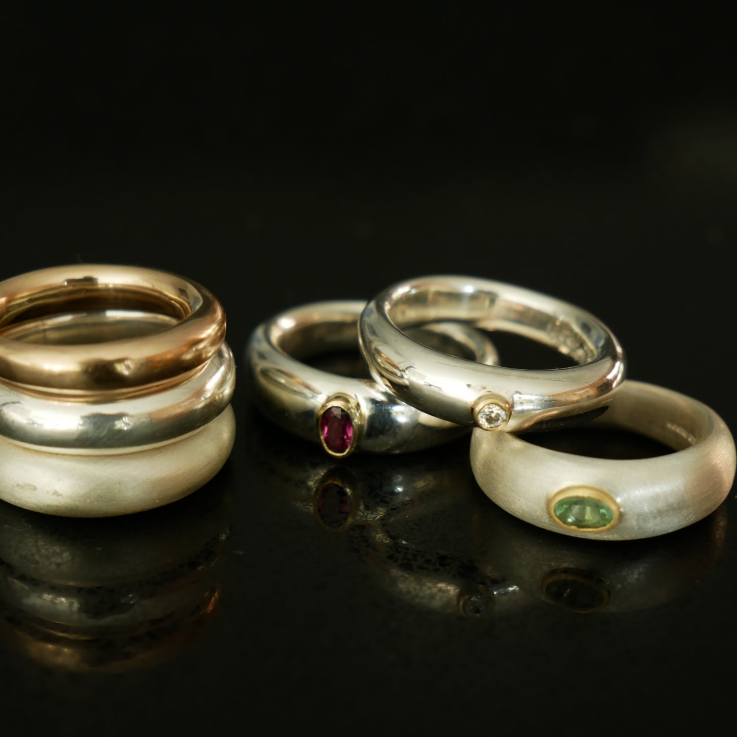 chunky silver and gold rings