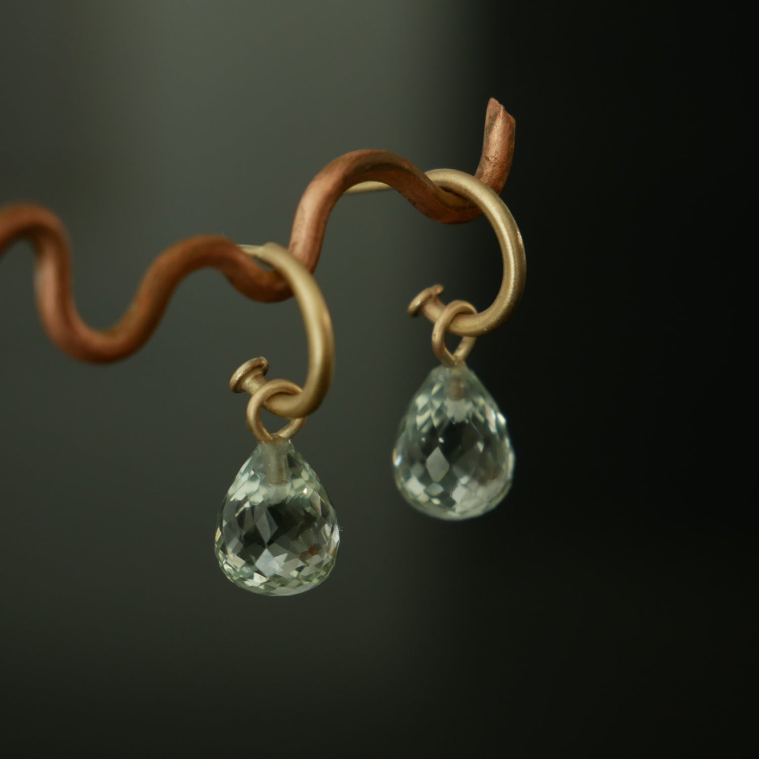 gold and quartz drop hoops