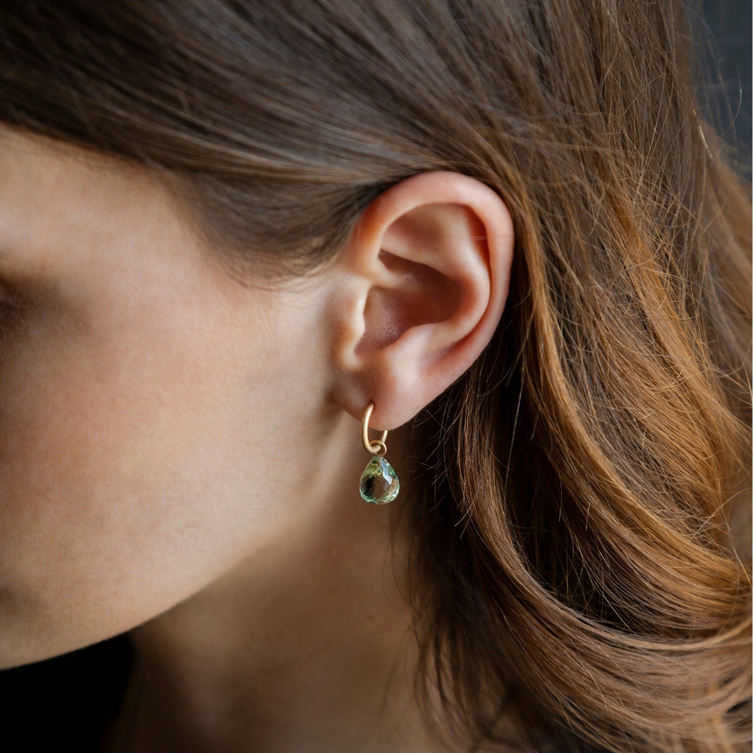 Green quartz briolette drop earrings