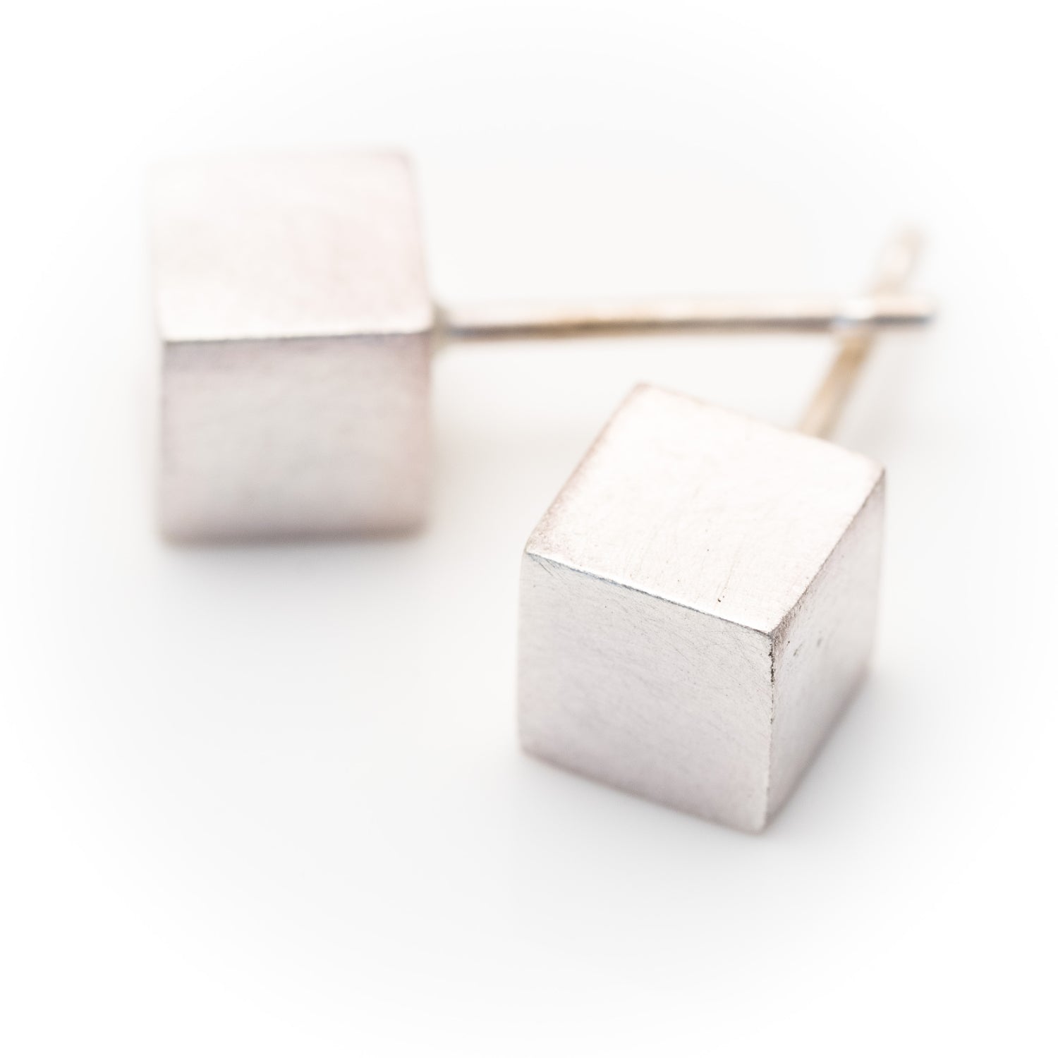 simple solid silver cube earrings