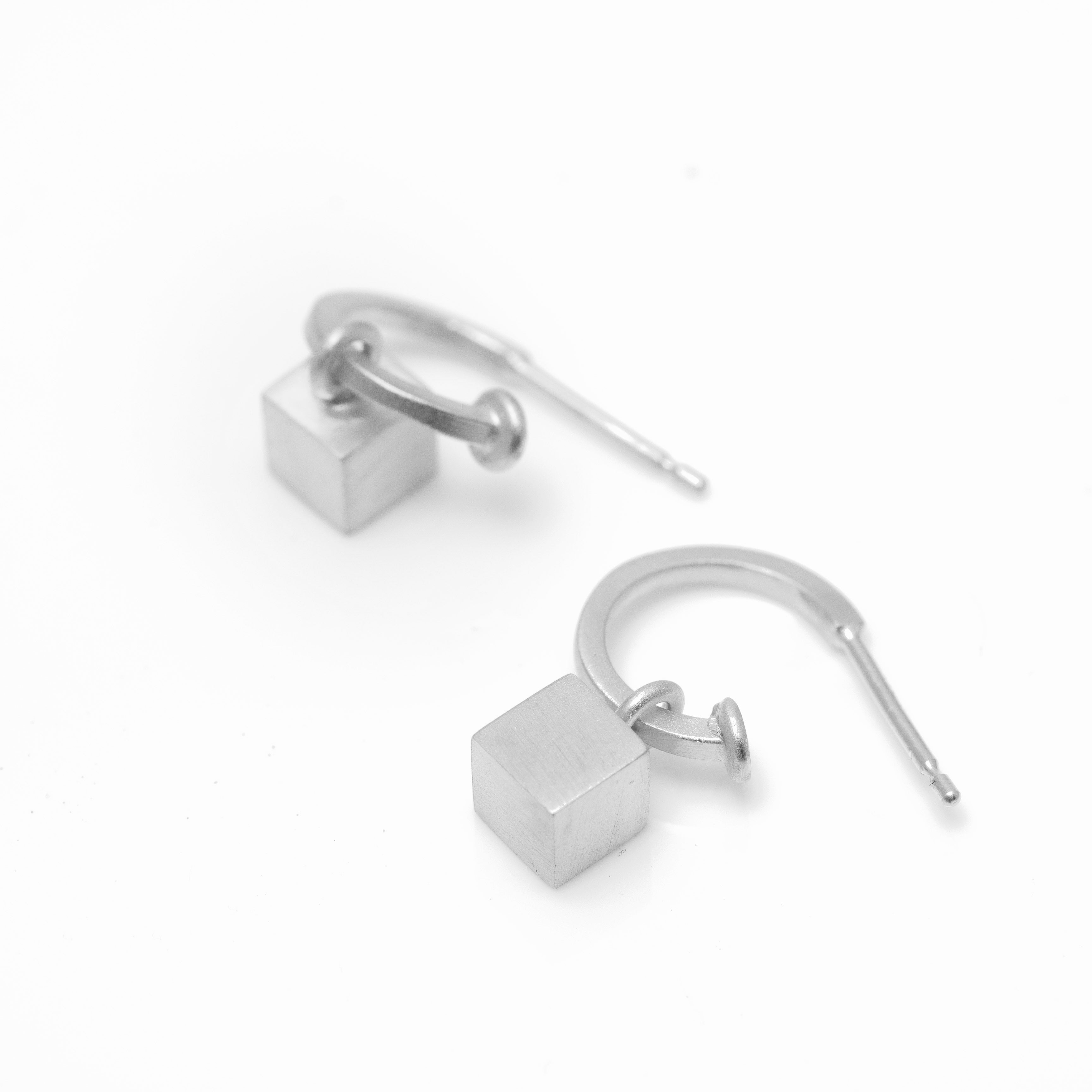 silver hoop and cube earring