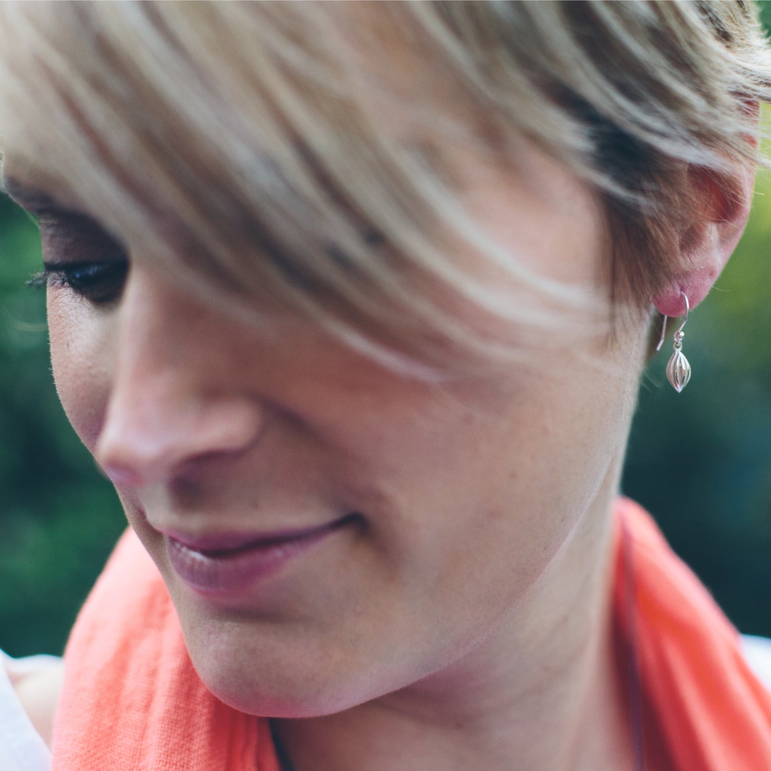 silver pod drop earrings