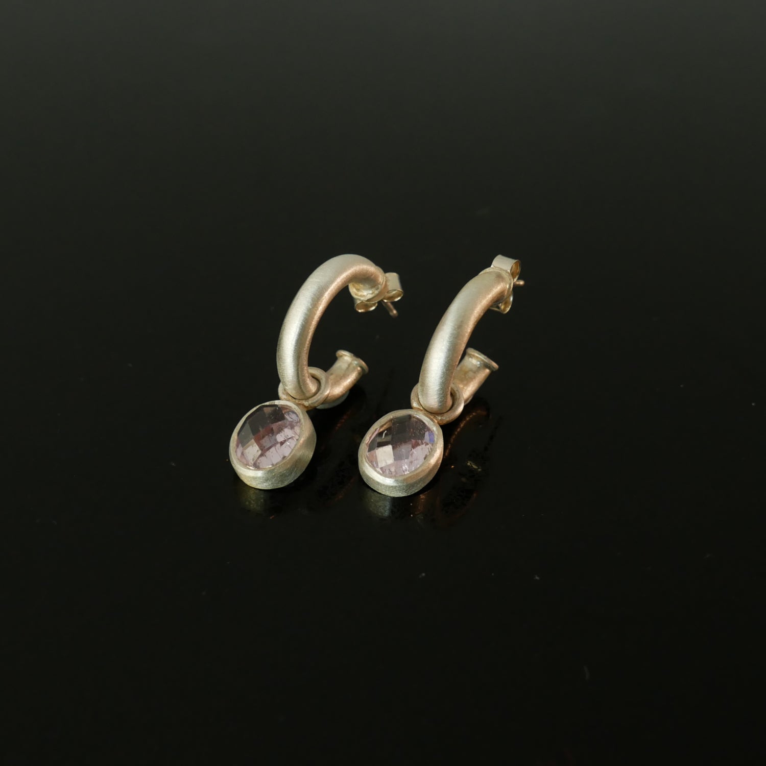 Chunky silver hoops with Kunsite drops