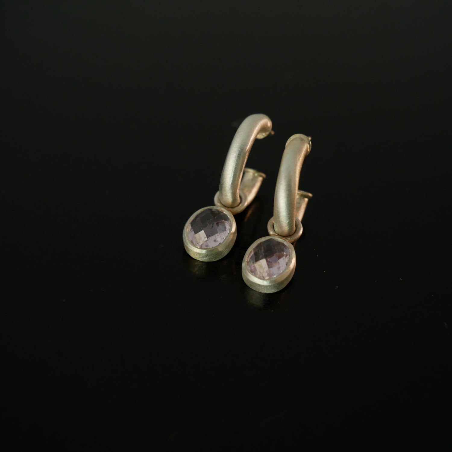 Chunky silver hoops with Kunsite drops
