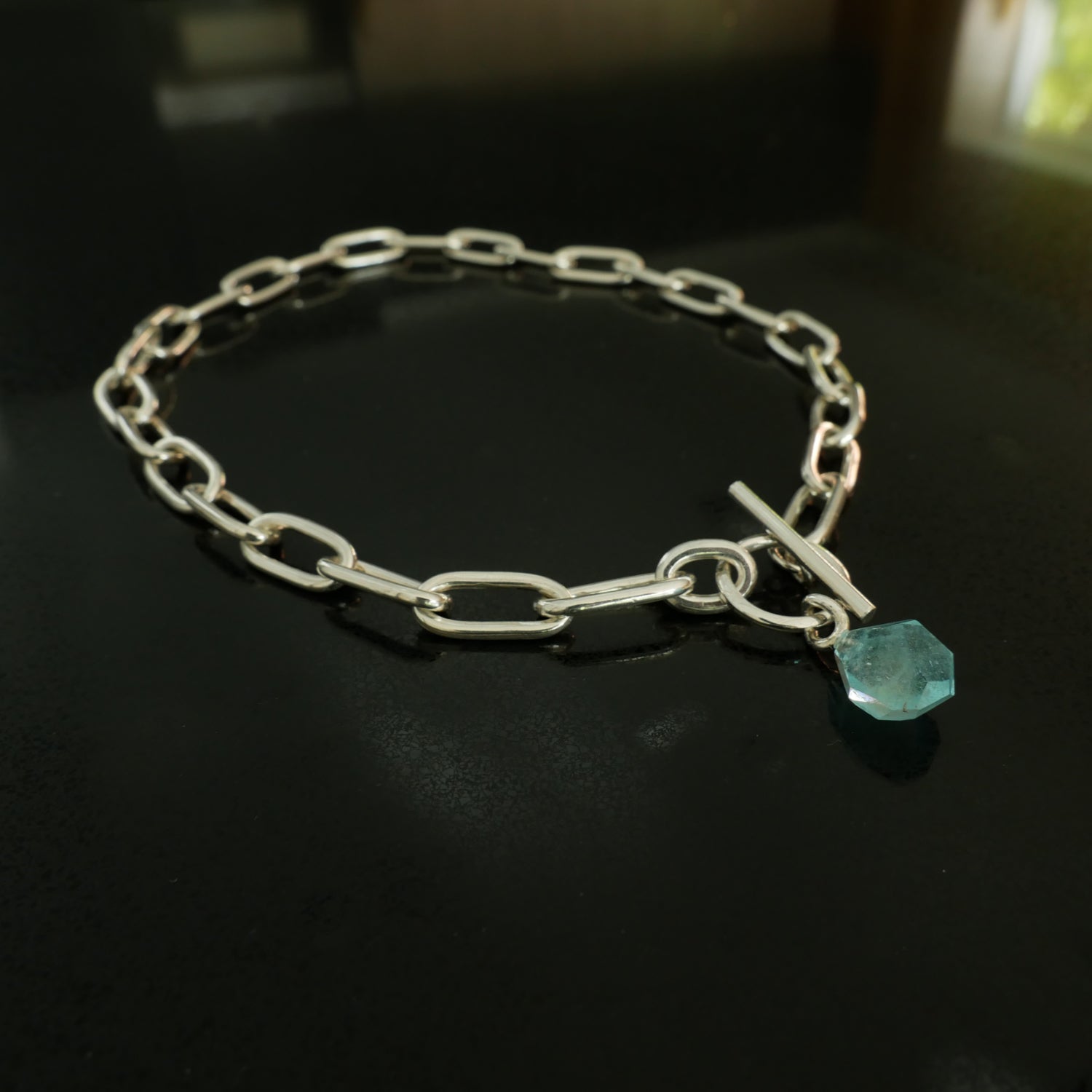 Chunky handmade link necklace with Topaz