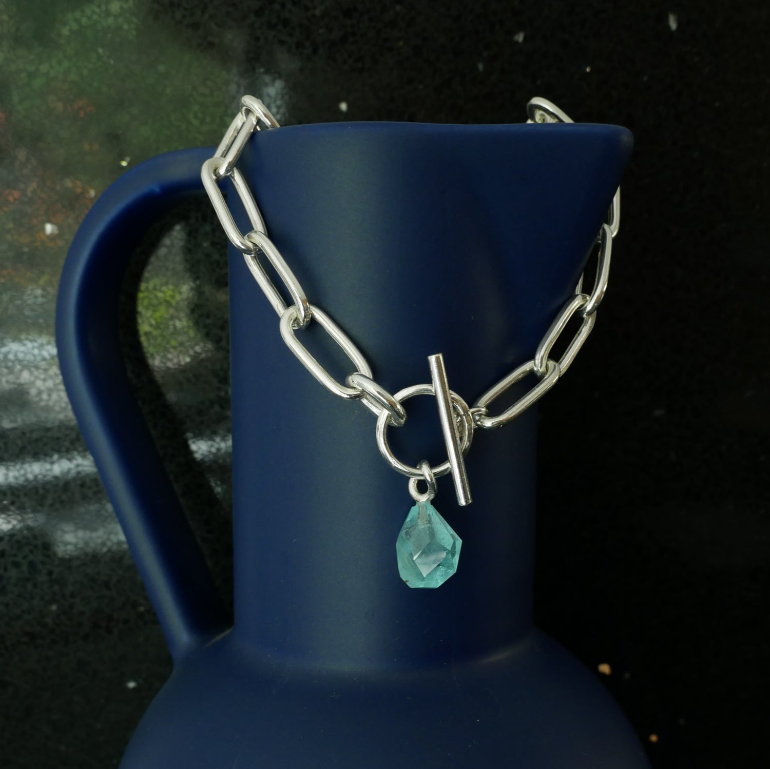 Chunky handmade link necklace with Topaz
