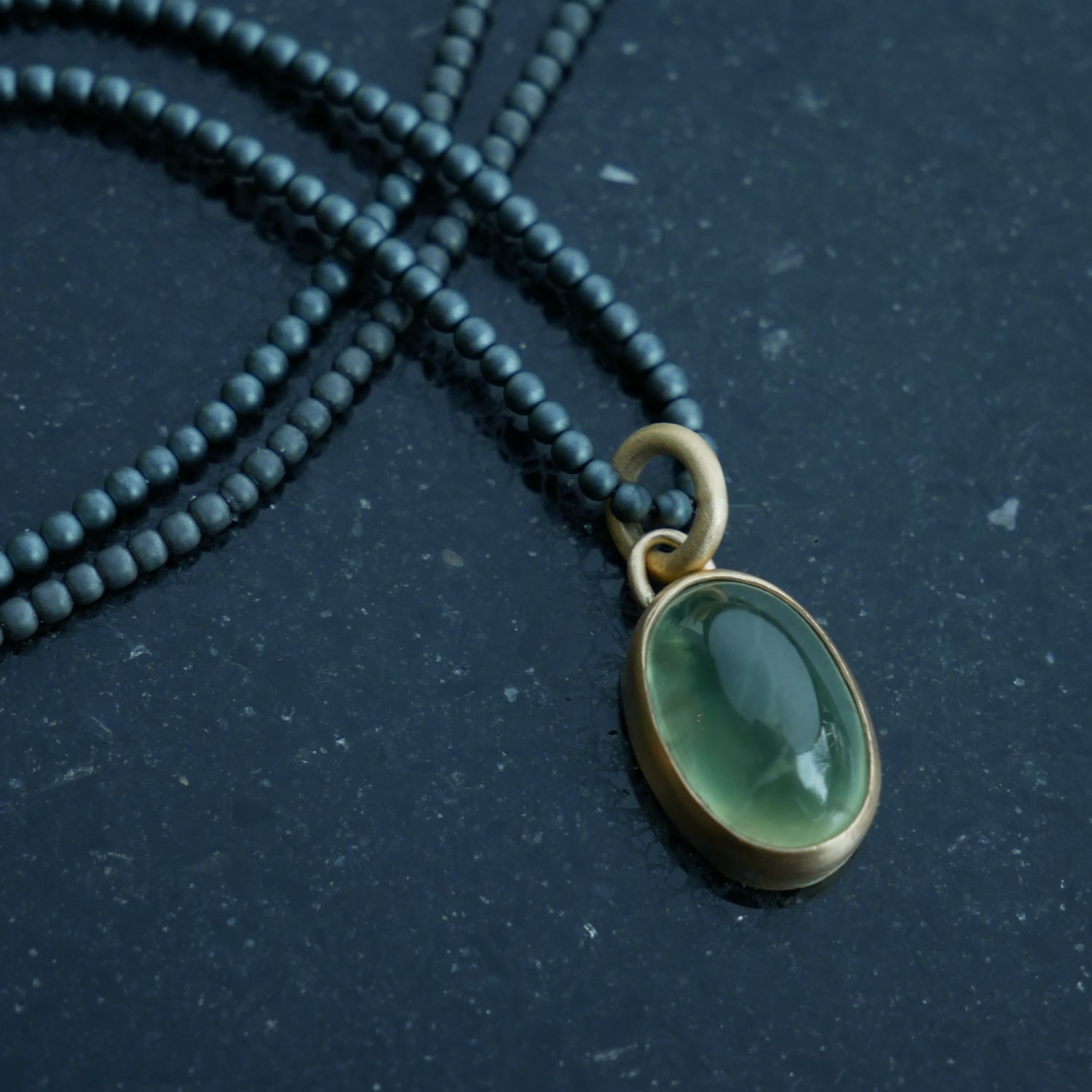 matt gold prehnite and haematite necklace