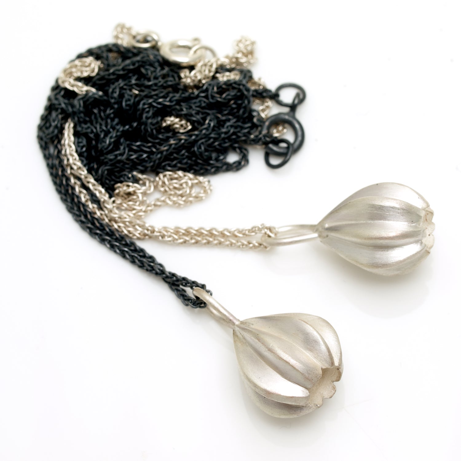 silver drop pod necklace