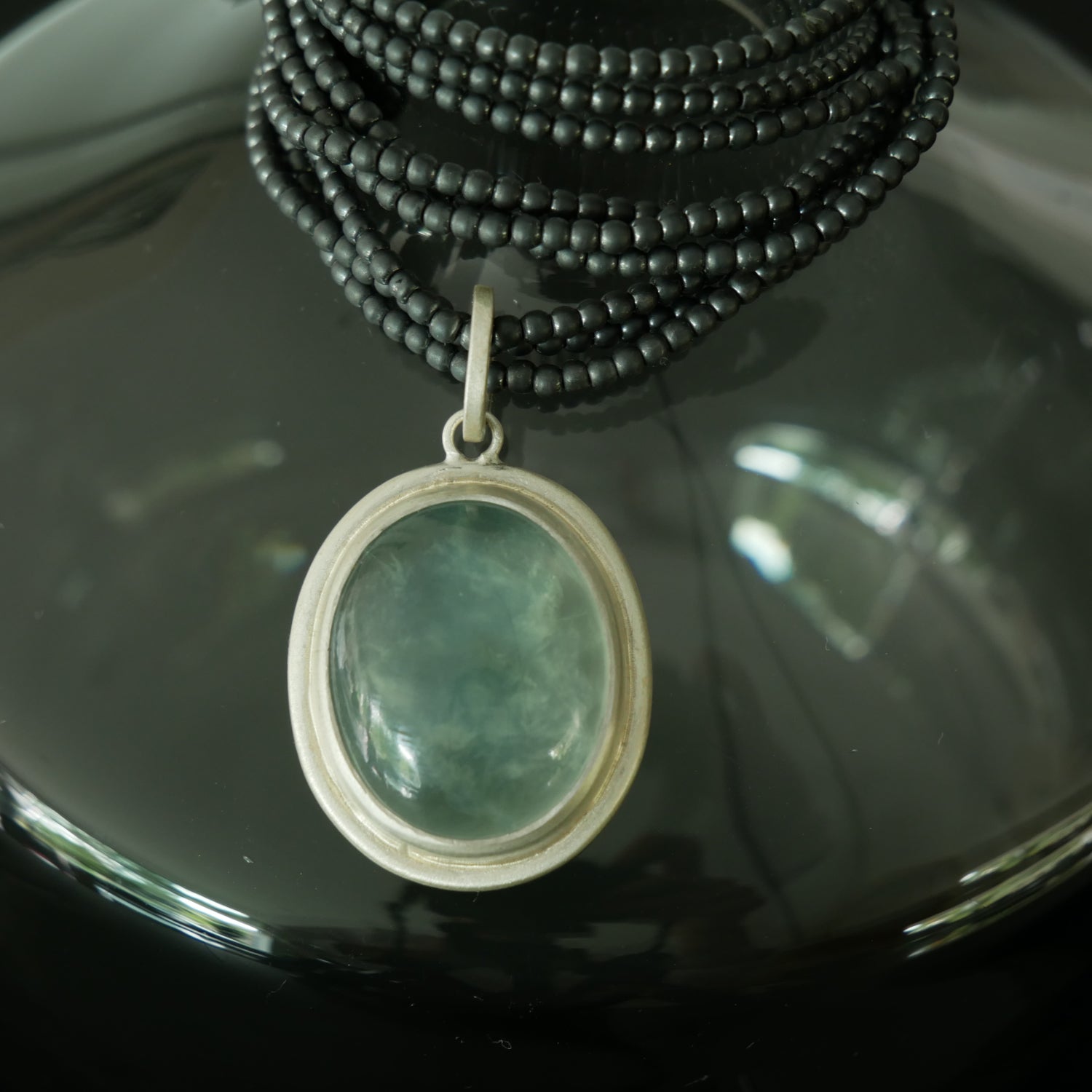 pale green prehnite and haematite necklace
