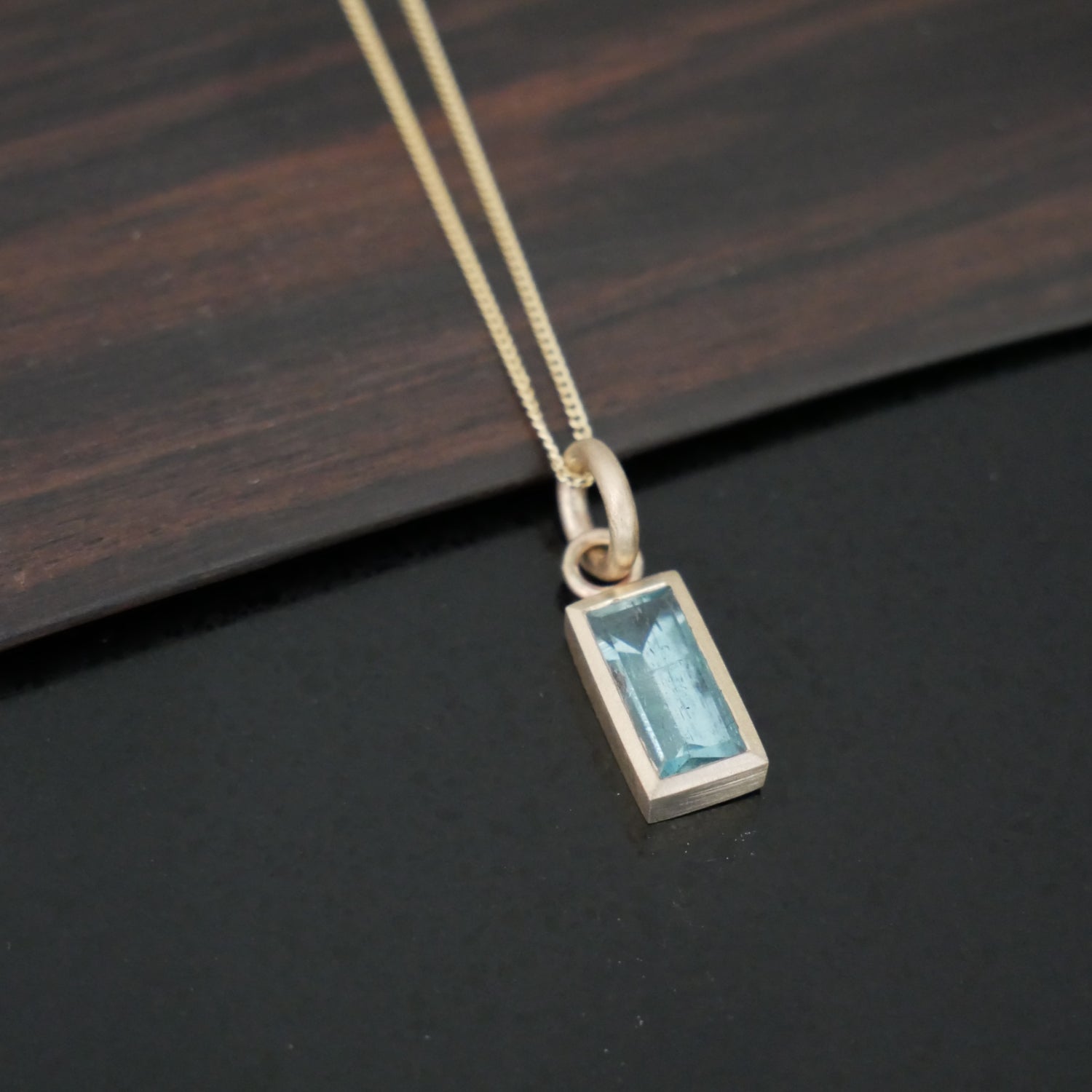 Aquamarine baguette tourmaline pendant