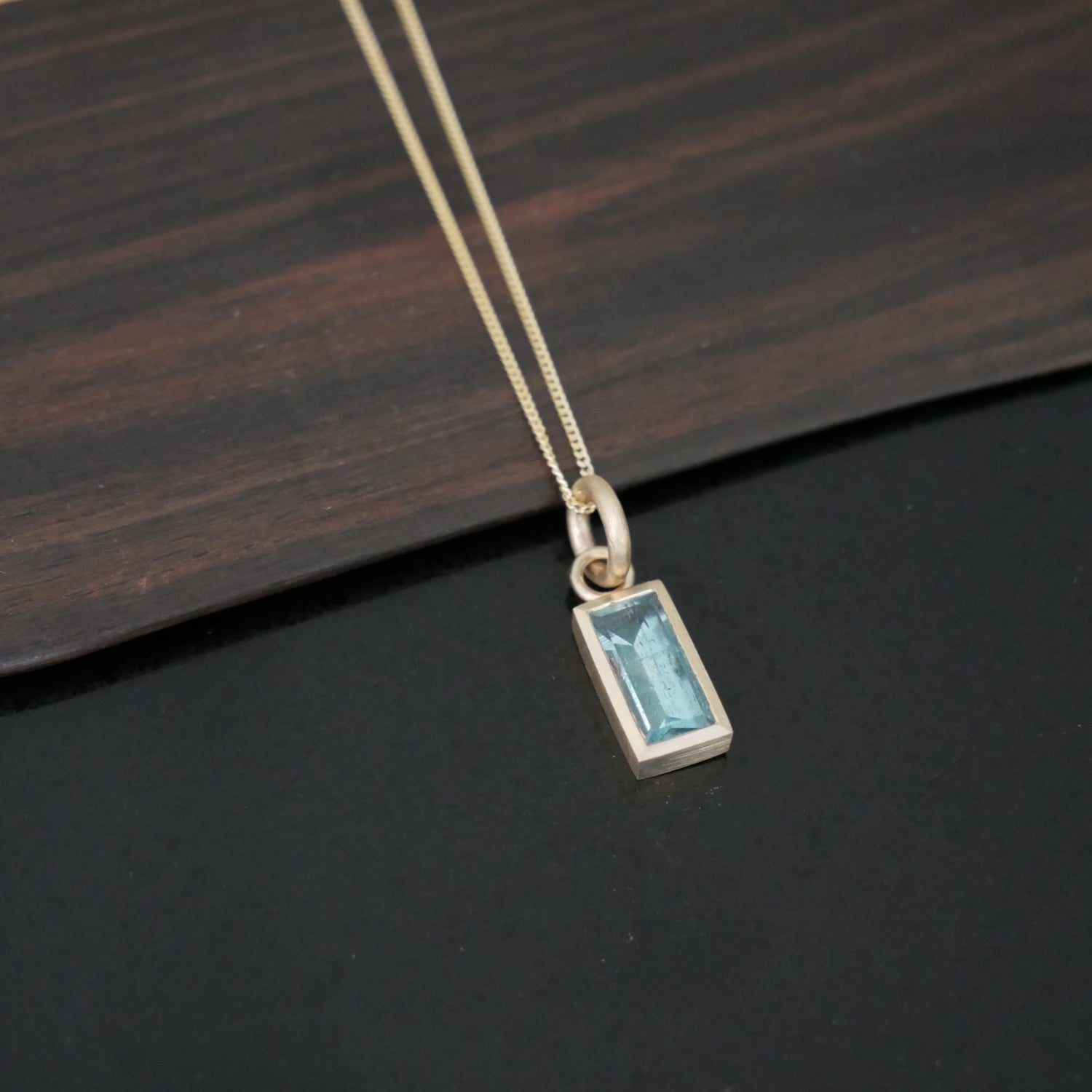 9ct gold baguette Aquamarine tourmaline pendant
