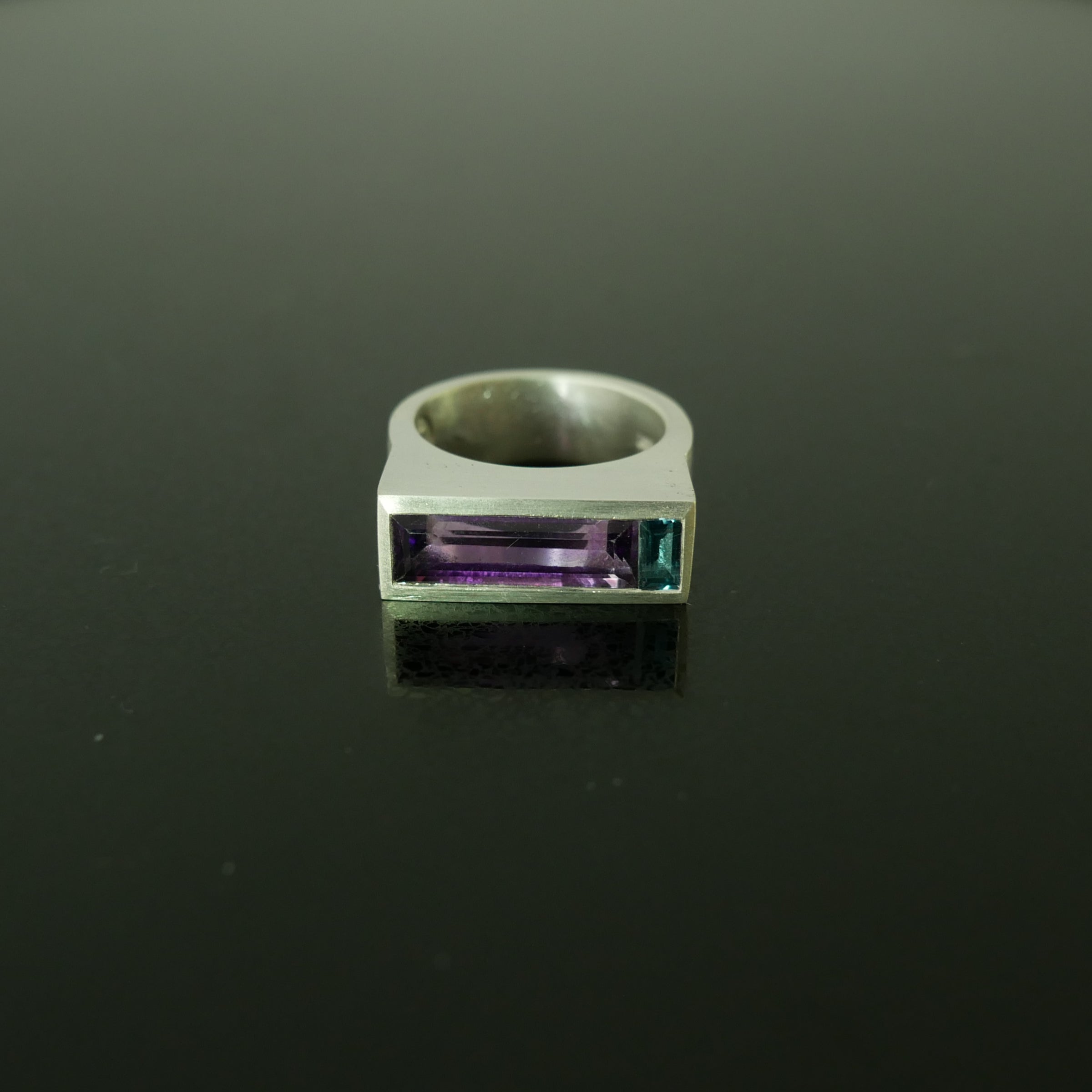 Amethyst and zircon chunky silver ring