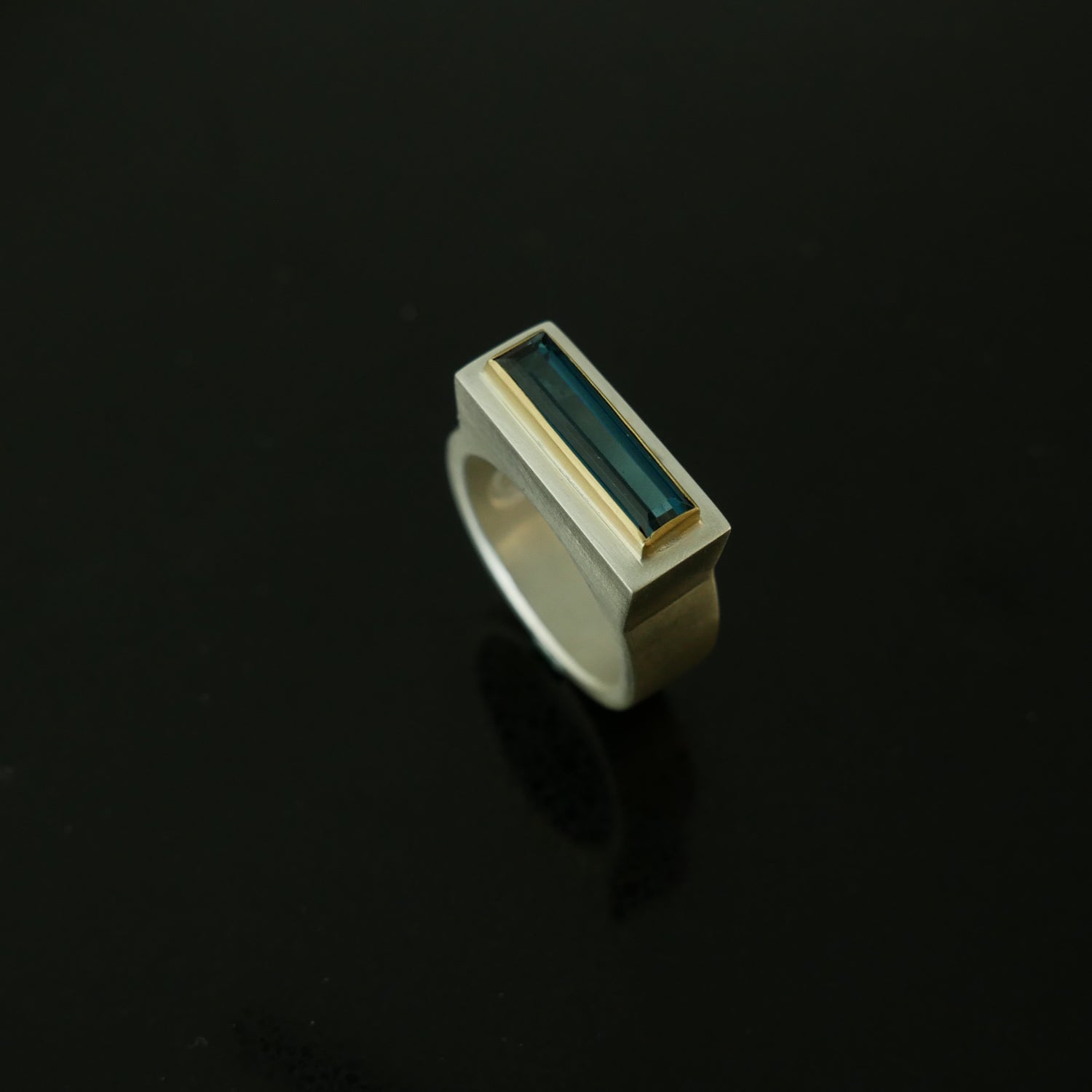 blue tourmaline baguette ring