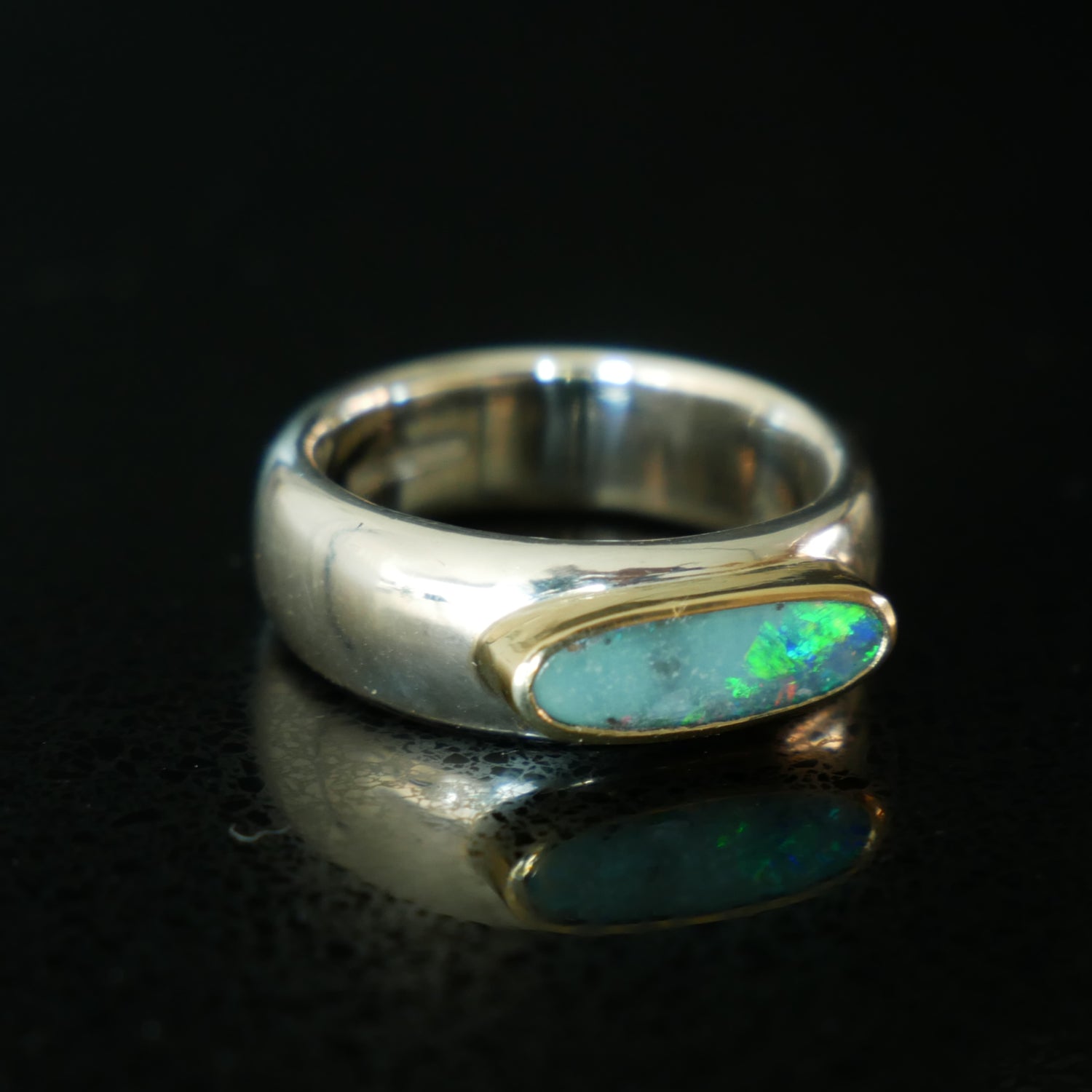 Silver and gold chunky Opal ring