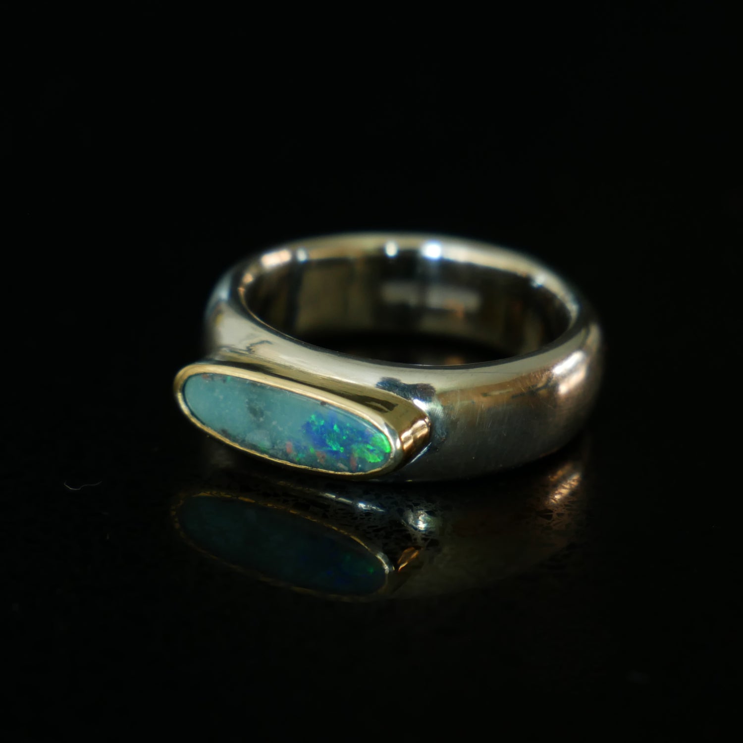 Silver and gold chunky Opal ring
