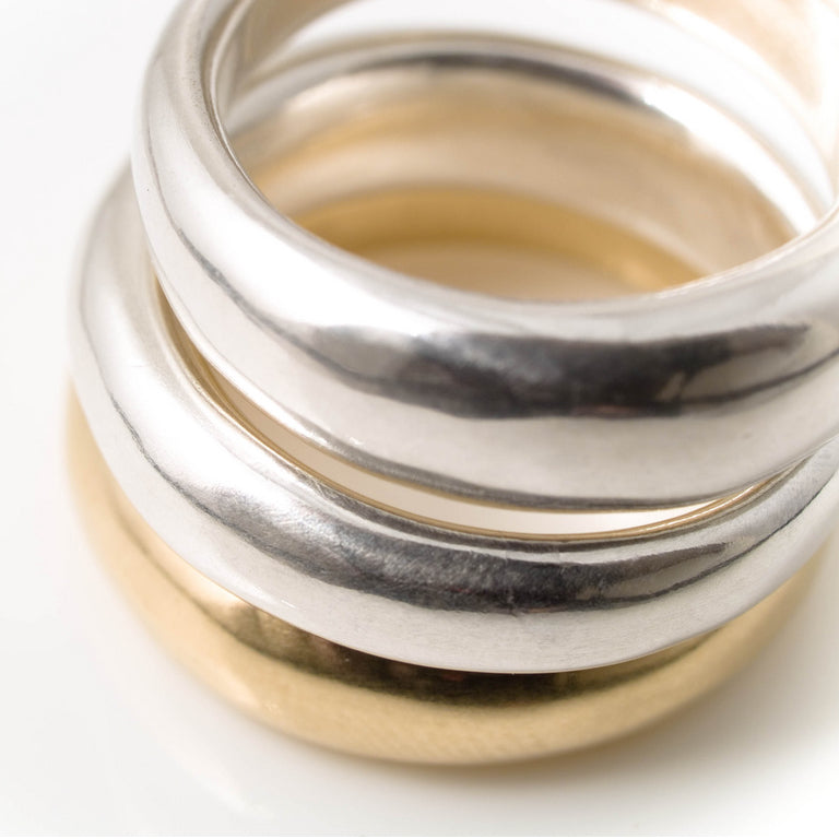 silver and gold chunky rings