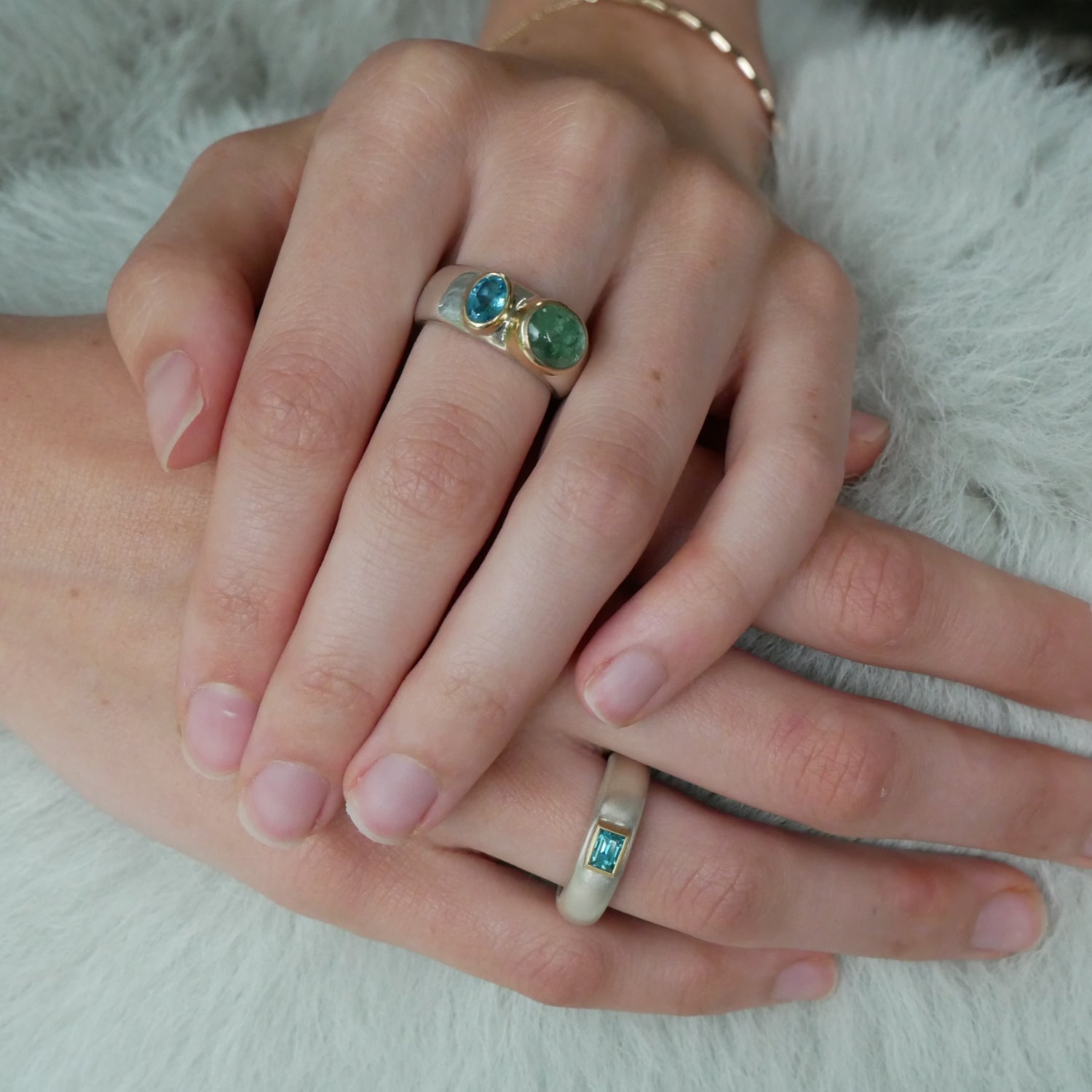 baguette blue zircon silver ring