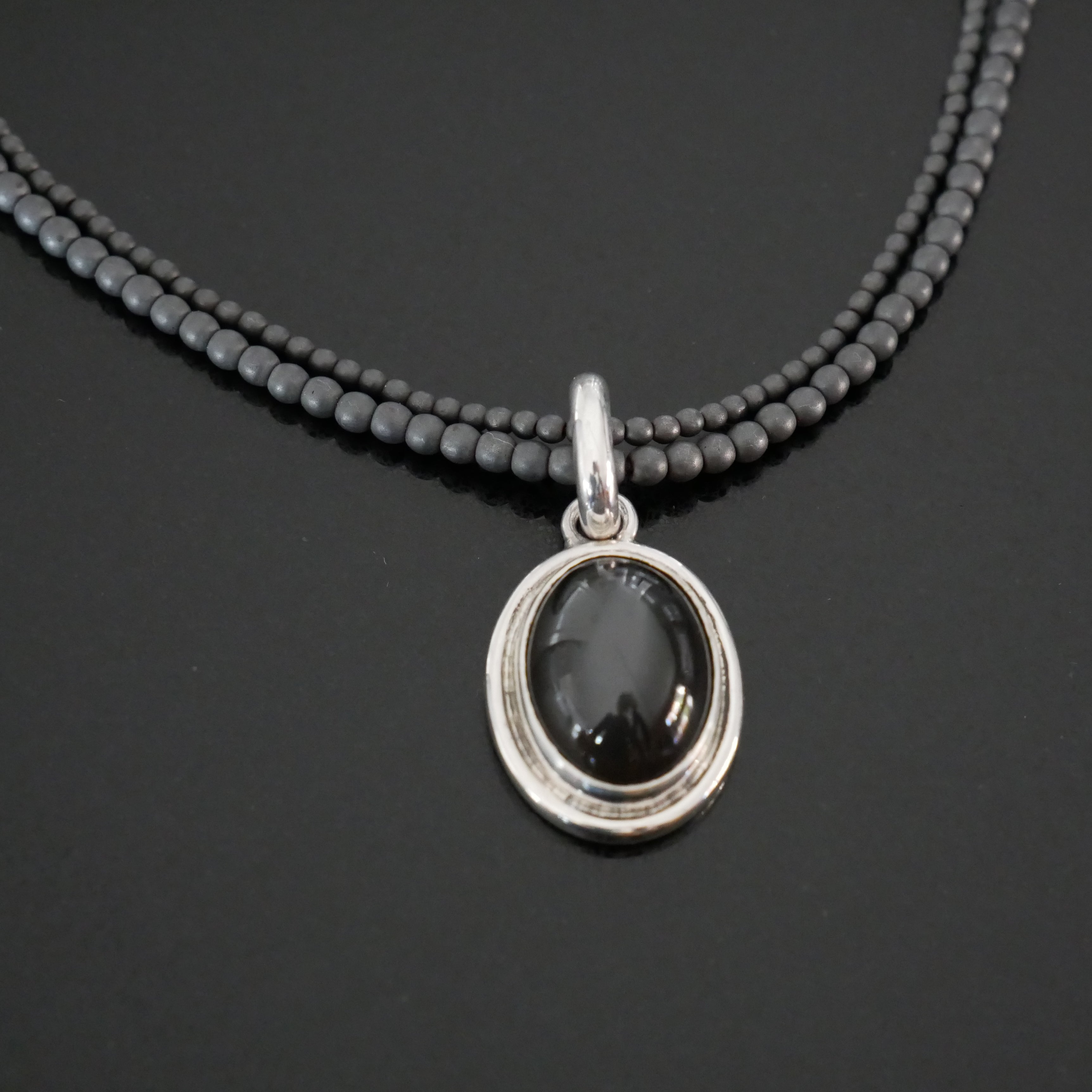 Black moonstone and haematite necklace