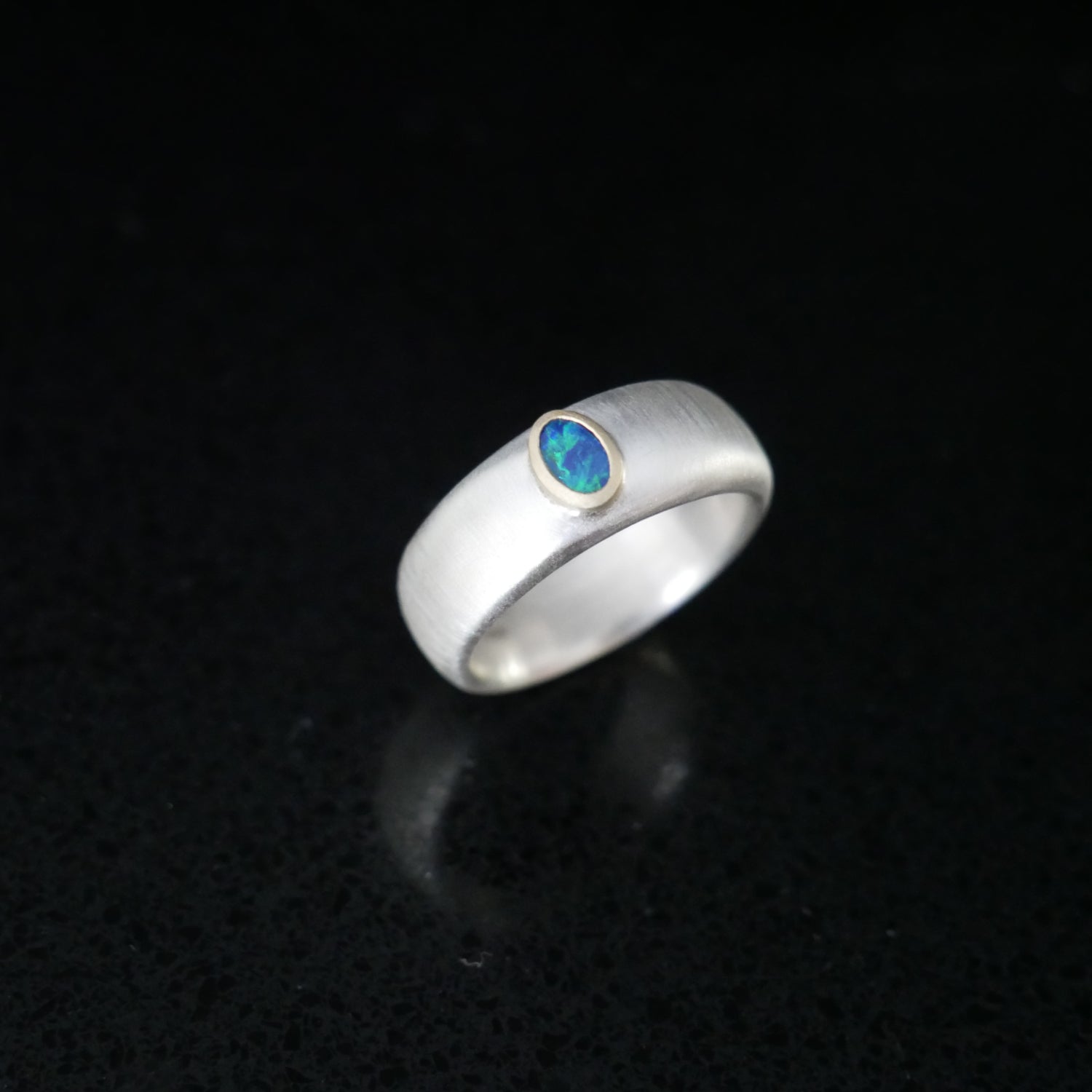 oval opal and silver wide ring