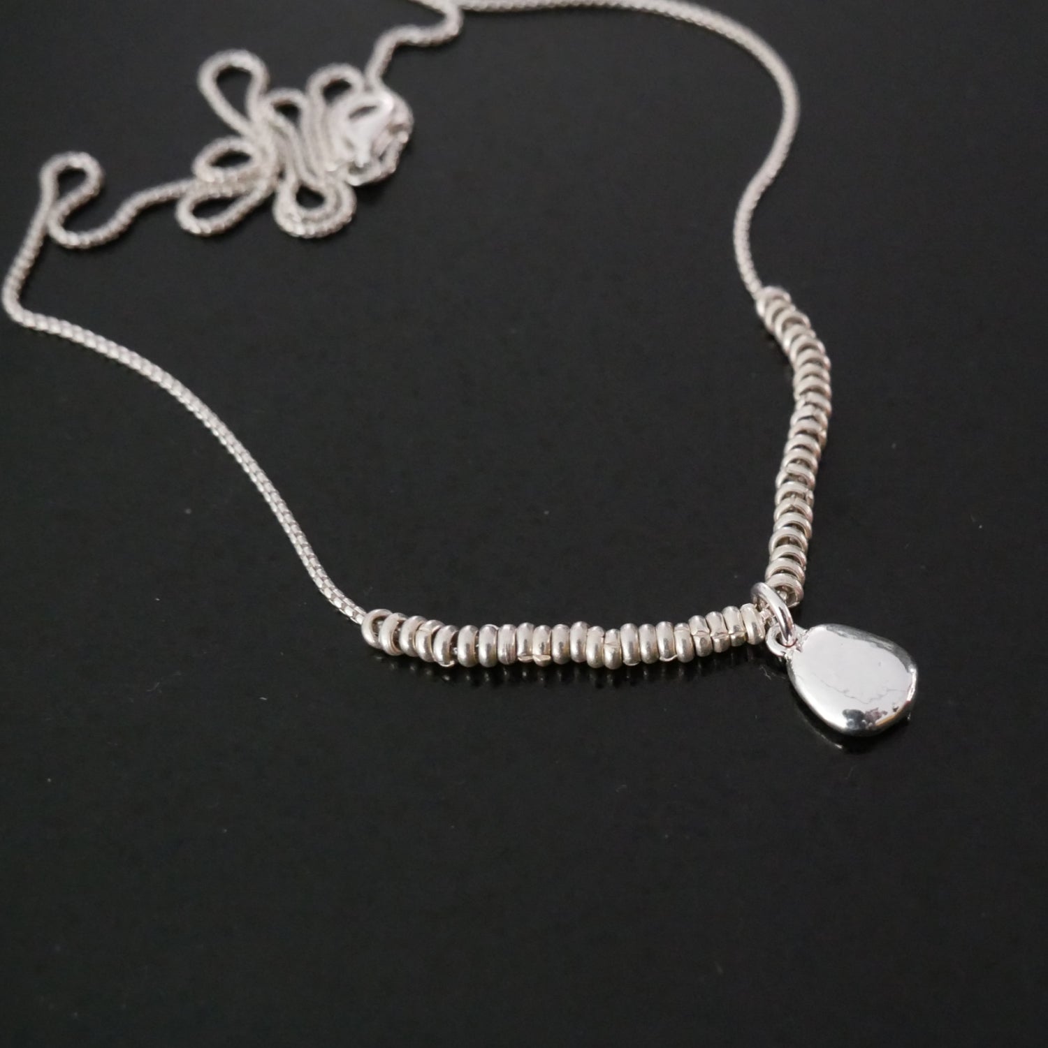 tiny pebble and silver bead necklace