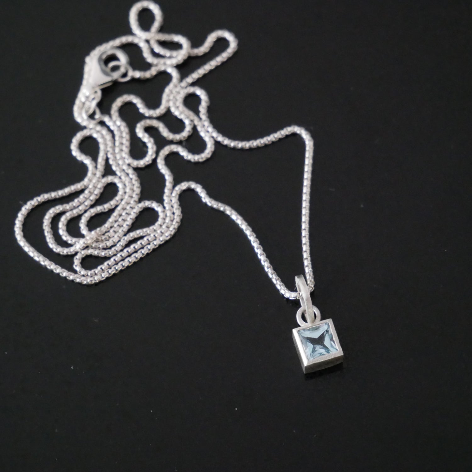 Pale blue topaz square tiny pendant