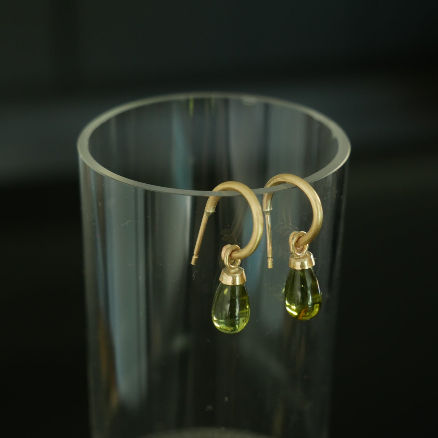 9ct gold hoops with green amber