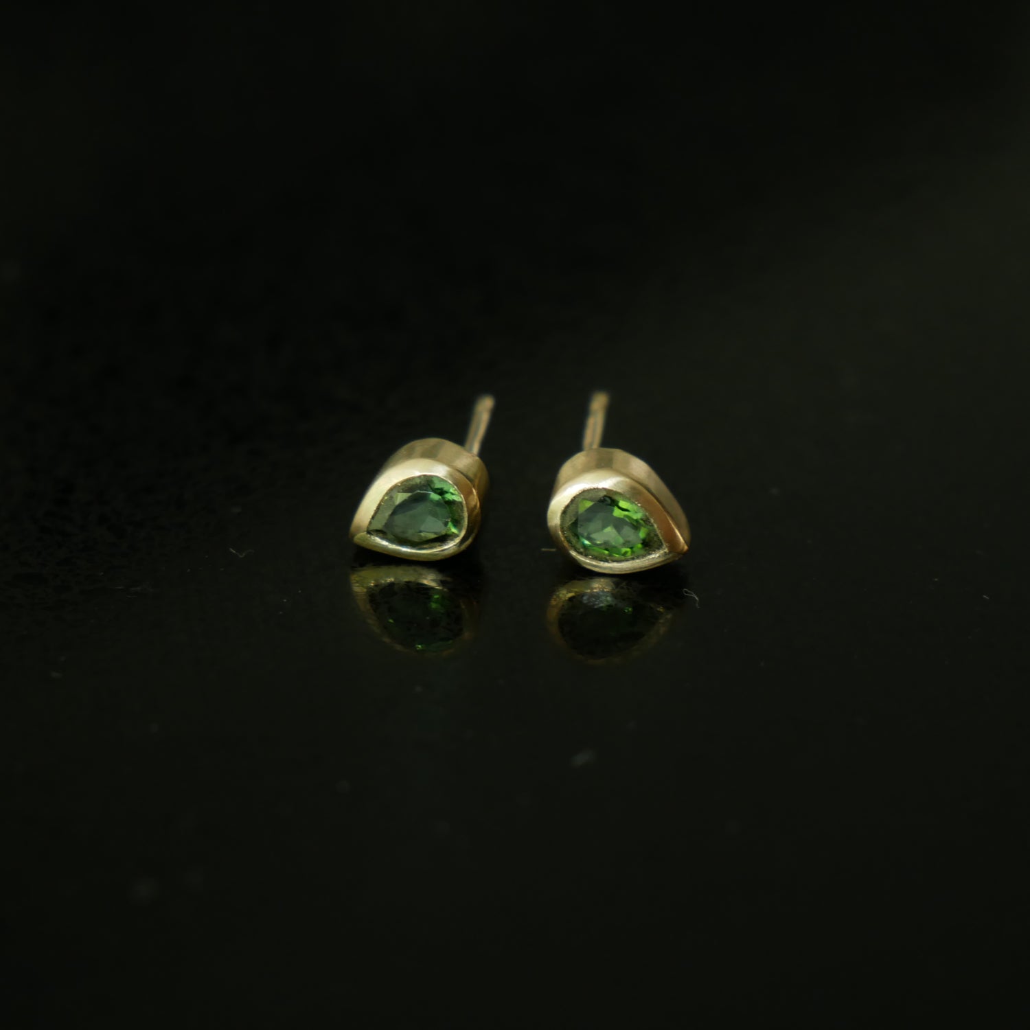 Tiny 9ct gold tourmaline drop studs