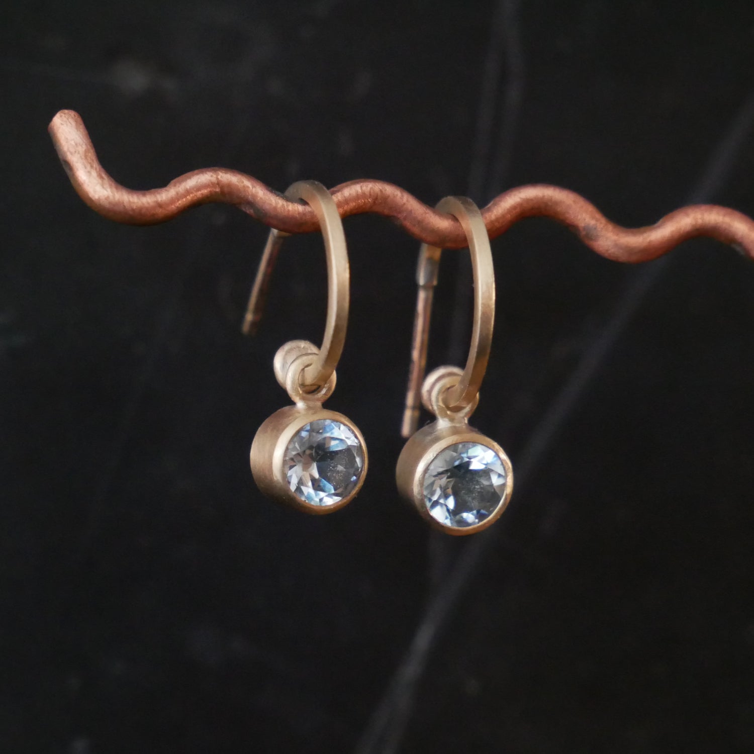 Delicate 9ct gold hoops with Topaz drops