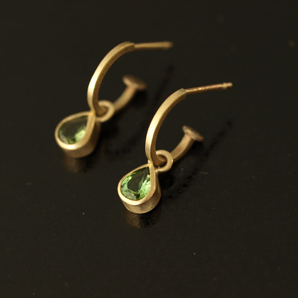 9ct gold hoop earrings with tourmaline drops